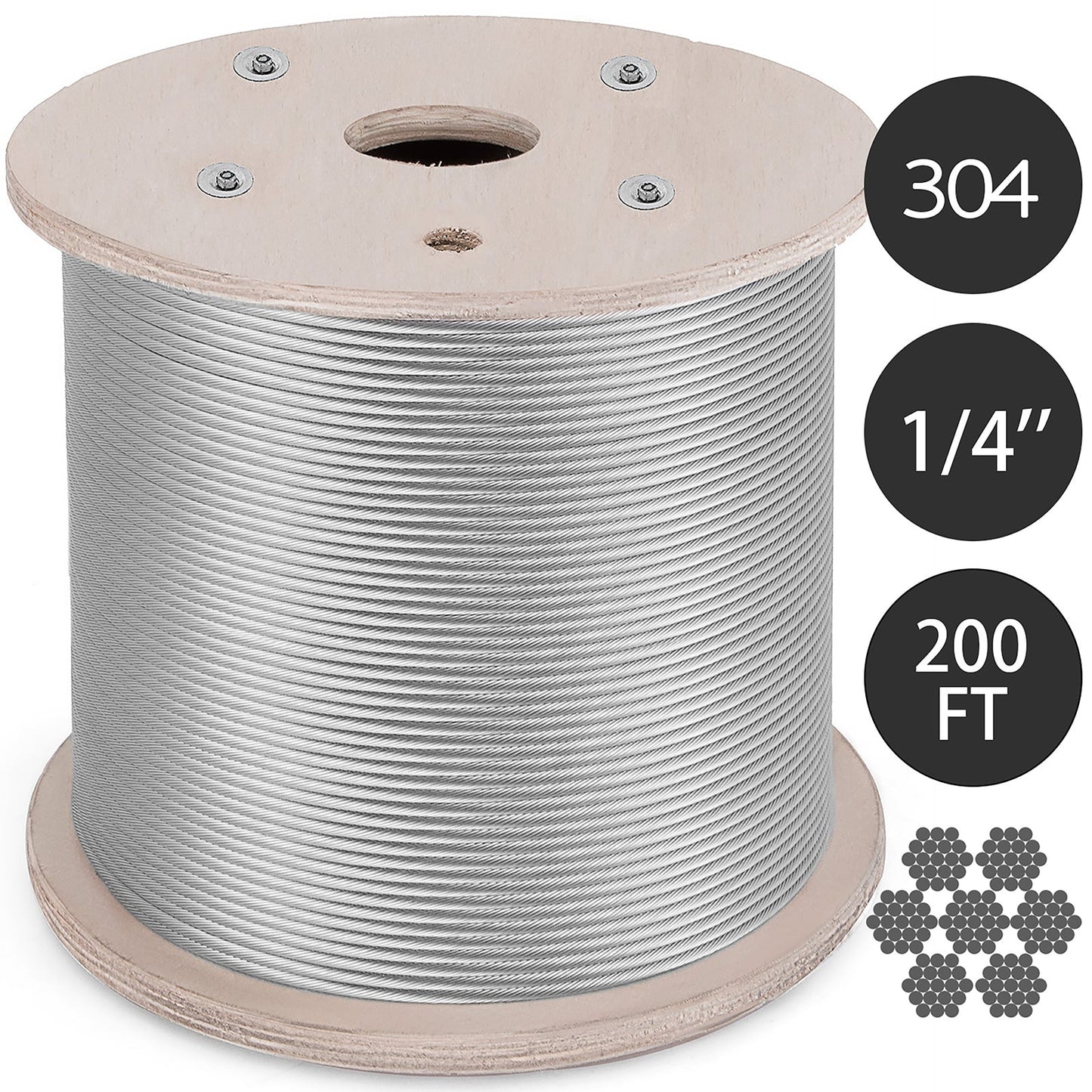 VEVOR 250-ft Silver Stainless Steel Cable