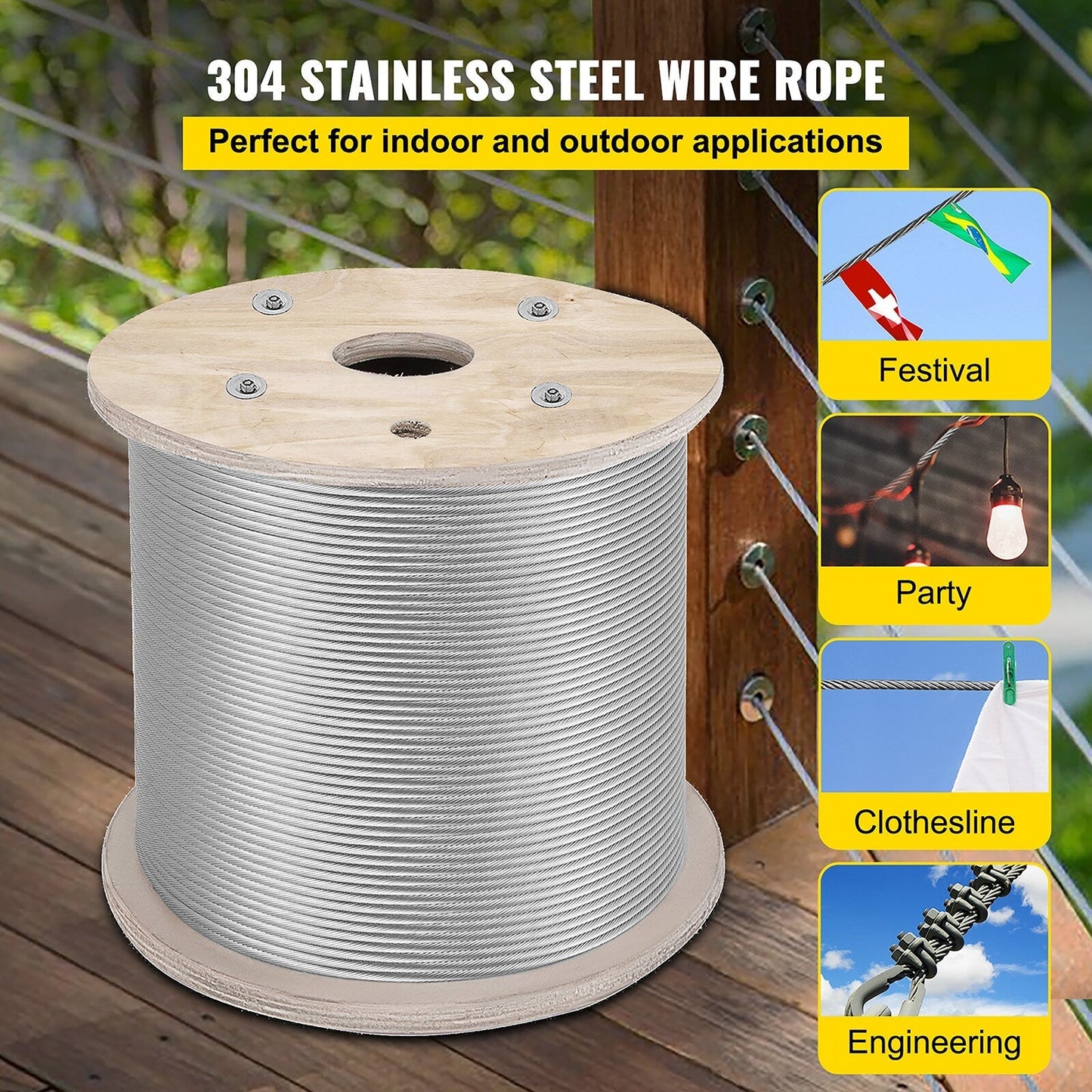 VEVOR 250-ft Silver Stainless Steel Cable