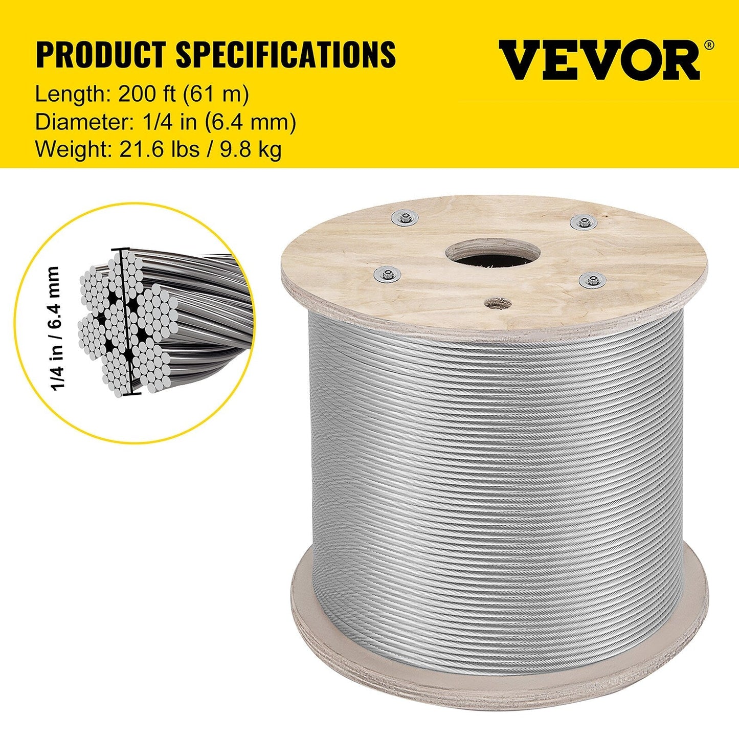 VEVOR 250-ft Silver Stainless Steel Cable