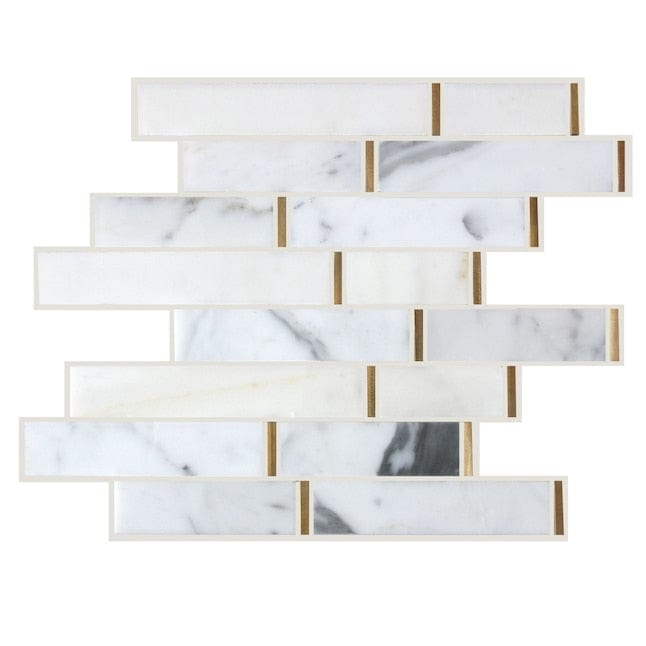 GBI Tile & Stone Inc. Mattone Calacatta, White 12-in x 12-in Polished Natural Stone Marble Linear Floor and Wall Tile (0.97-sq. ft/ Piece)