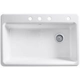 Riverby Workstation Drop-In Cast Iron 33 in. 4-Hole Single Bowl Kitchen Sink Kit with Included Accessories in White - Super Arbor