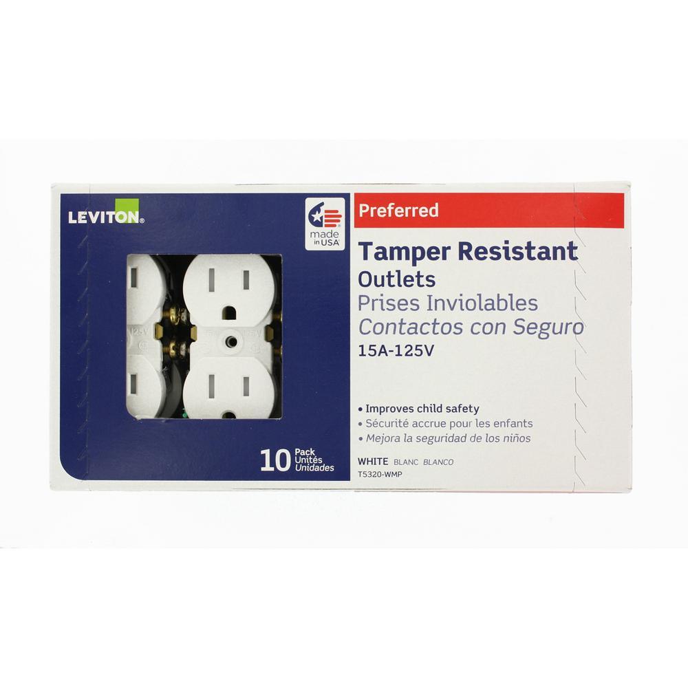15 Amp Tamper-Resistant Duplex Outlet, White (10-Pack) - Super Arbor