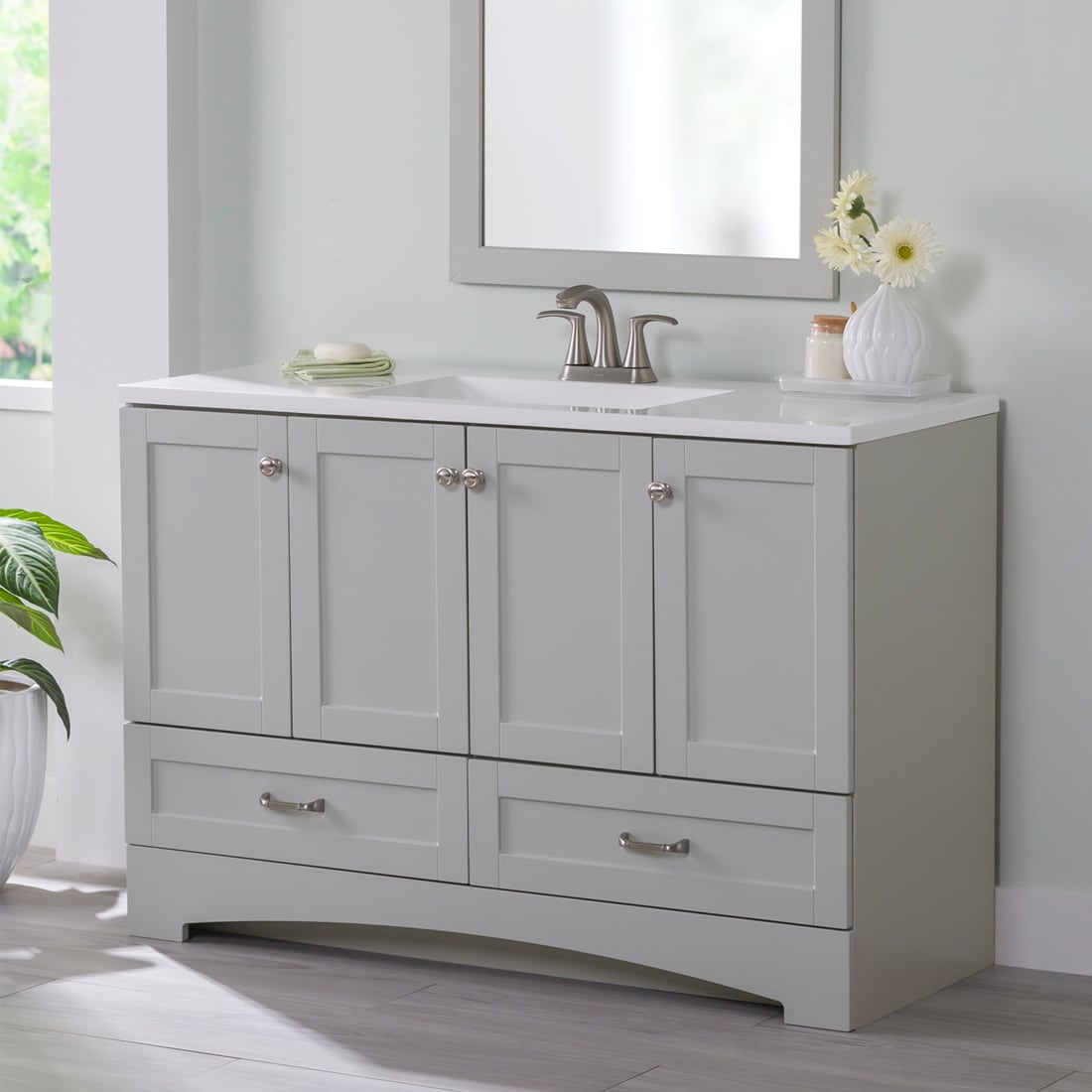 Diamond NOW Cassidy 48-in Pearl Gray Single Sink Bathroom Vanity with White Cultured Marble Top