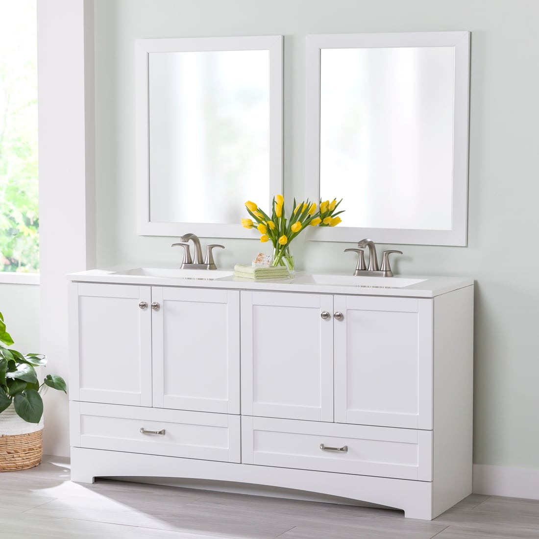 Diamond NOW Cassidy 60.5-in White Double Sink Bathroom Vanity with White Cultured Marble Top