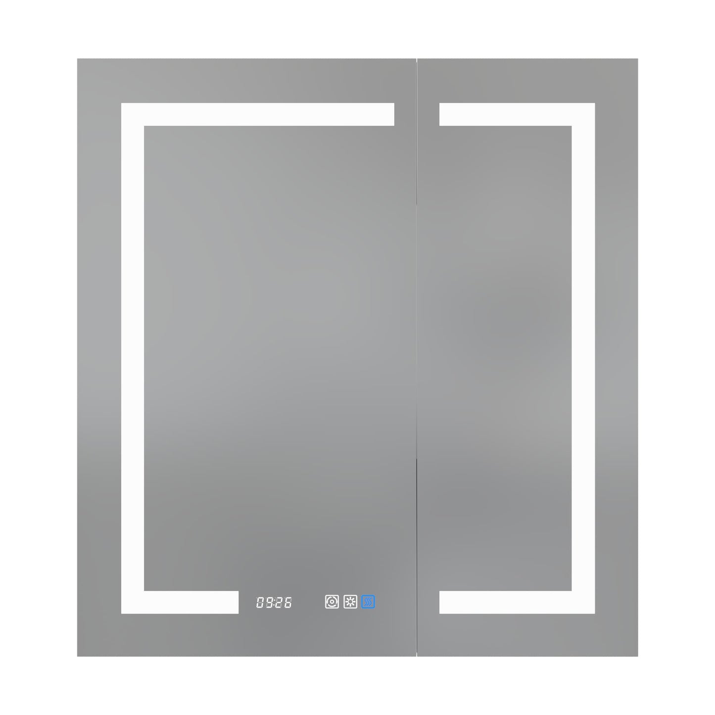 ExBrite 30-in x 32-in Lighted LED Fog Free Surface/Recessed Mount Silver Mirrored Soft Close Medicine Cabinet with Outlet