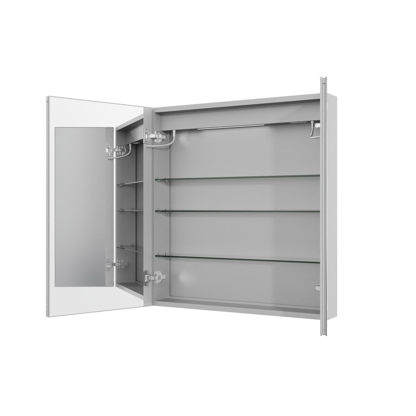 ExBrite 30-in x 32-in Lighted LED Fog Free Surface/Recessed Mount Silver Mirrored Soft Close Medicine Cabinet with Outlet