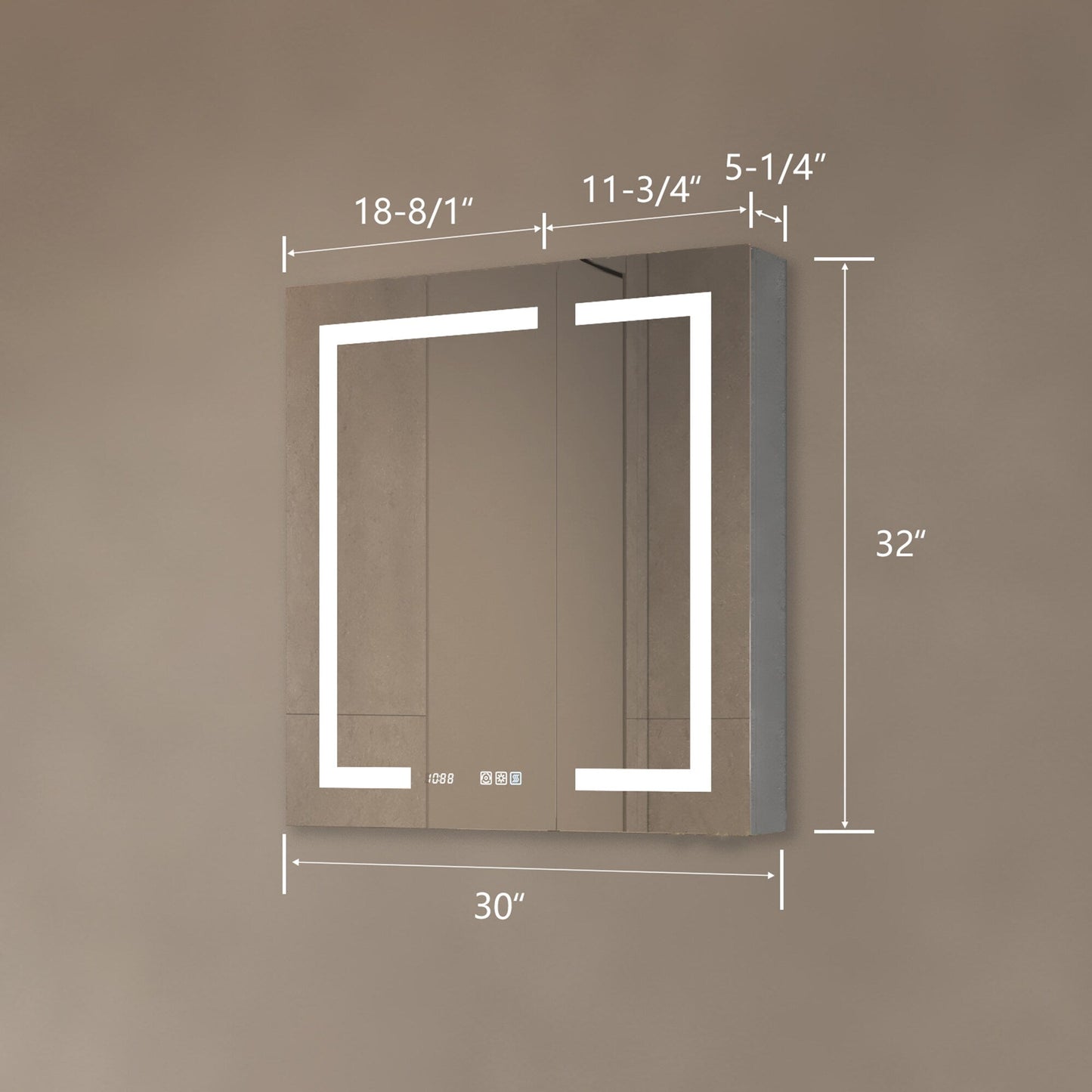 ExBrite 30-in x 32-in Lighted LED Fog Free Surface/Recessed Mount Silver Mirrored Soft Close Medicine Cabinet with Outlet