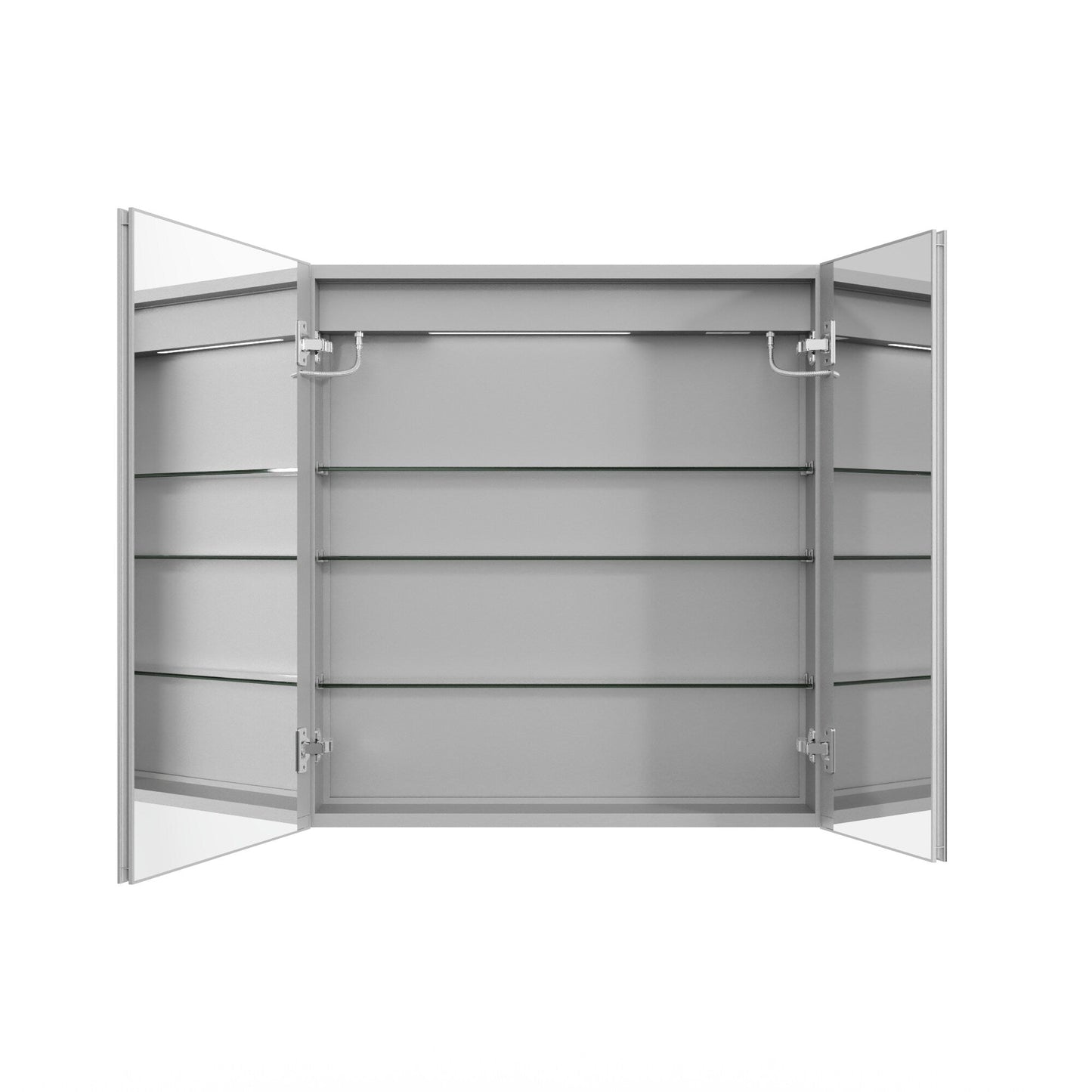 ExBrite 30-in x 32-in Lighted LED Fog Free Surface/Recessed Mount Silver Mirrored Soft Close Medicine Cabinet with Outlet