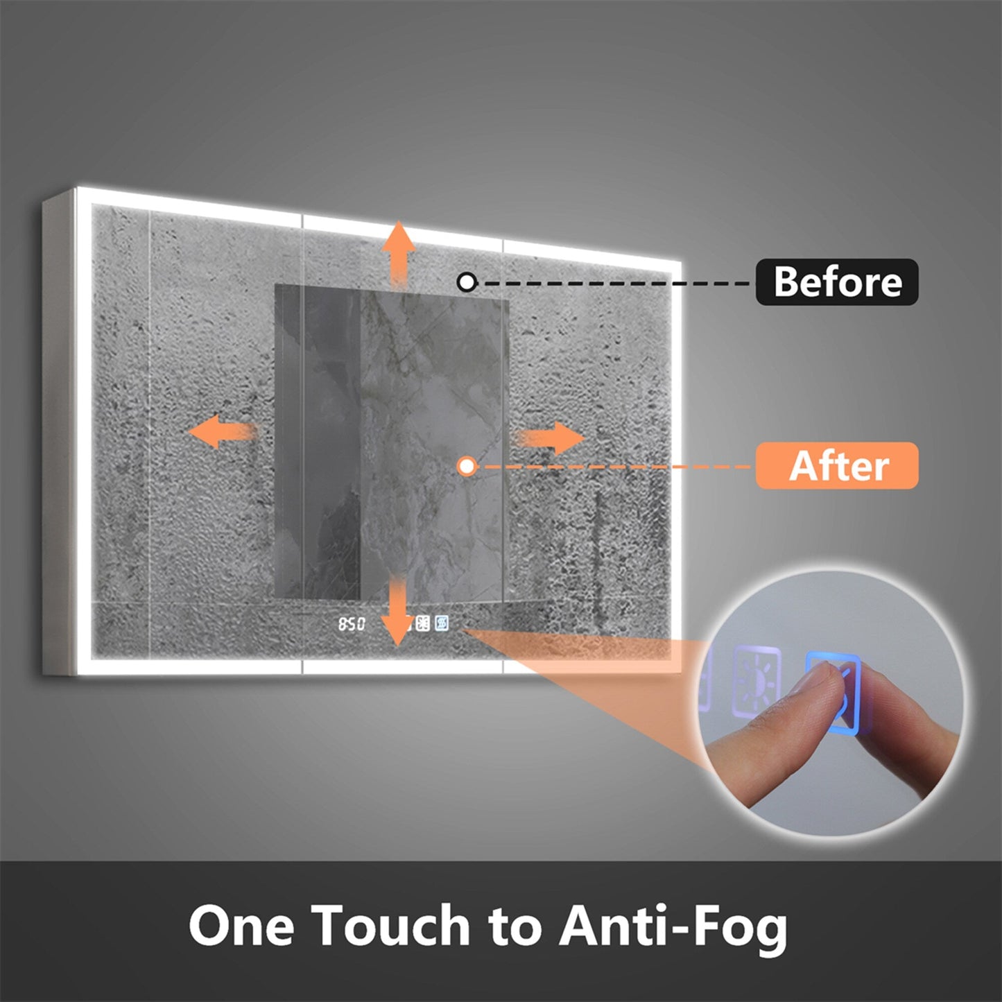 ExBrite 48-in x 30-in Lighted LED Fog Free Surface/Recessed Mount Silver Mirrored Soft Close Medicine Cabinet with Outlet