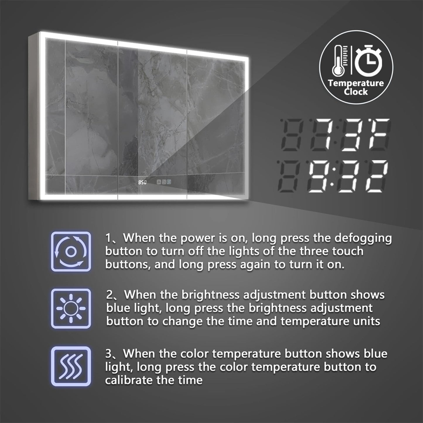 ExBrite 48-in x 30-in Lighted LED Fog Free Surface/Recessed Mount Silver Mirrored Soft Close Medicine Cabinet with Outlet