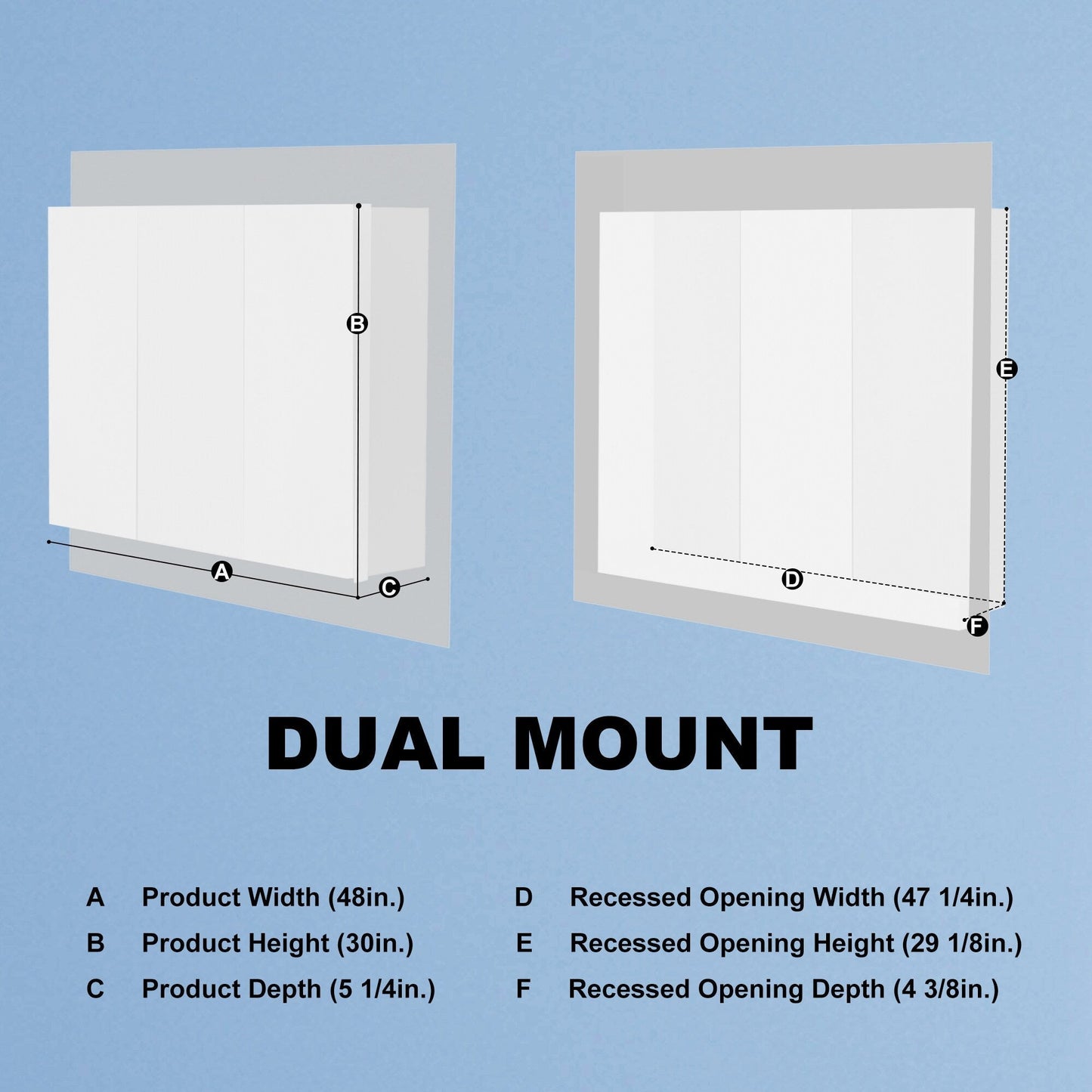ExBrite 48-in x 30-in Lighted LED Fog Free Surface/Recessed Mount Silver Mirrored Soft Close Medicine Cabinet with Outlet