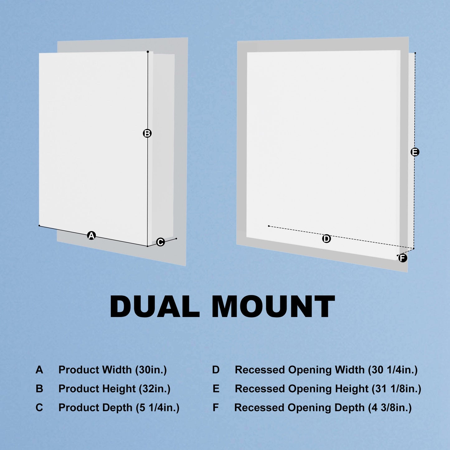 ExBrite 30-in x 32-in Lighted LED Fog Free Surface/Recessed Mount Silver Mirrored Soft Close Medicine Cabinet with Outlet