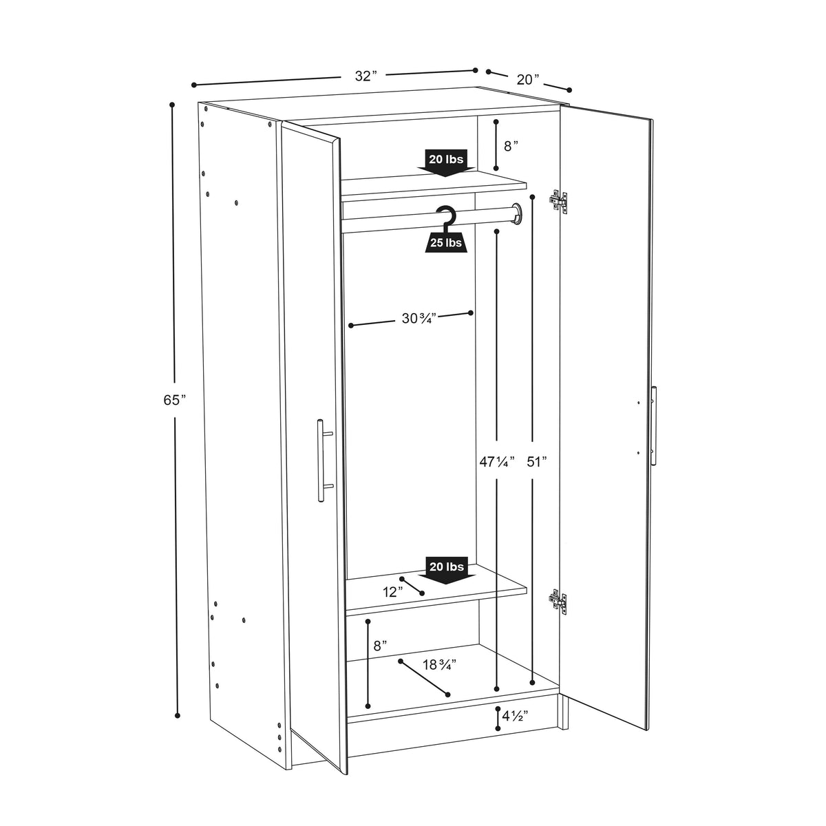 Prepac Elite 32-in W x 65-in H Wood Composite Drifted Gray Freestanding Utility Storage Cabinet