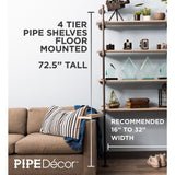1/2 in. Black Steel Pipe 11.75 in. D x 72.5 in. H Floor Mounted 4-Tier Shelf Kit