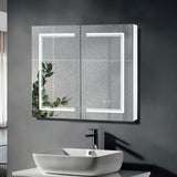 Winado 32-in x 28-in Lighted LED Fog Free Surface/Recessed Mount White Mirrored Medicine Cabinet with Outlet
