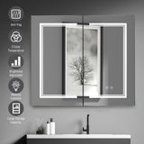 Winado 32-in x 28-in Lighted LED Fog Free Surface/Recessed Mount White Mirrored Medicine Cabinet with Outlet