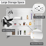 Winado 32-in x 28-in Lighted LED Fog Free Surface/Recessed Mount White Mirrored Medicine Cabinet with Outlet