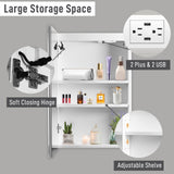 Winado 20-in x 28-in Lighted LED Fog Free Surface/Recessed Mount White Mirrored Medicine Cabinet with Outlet