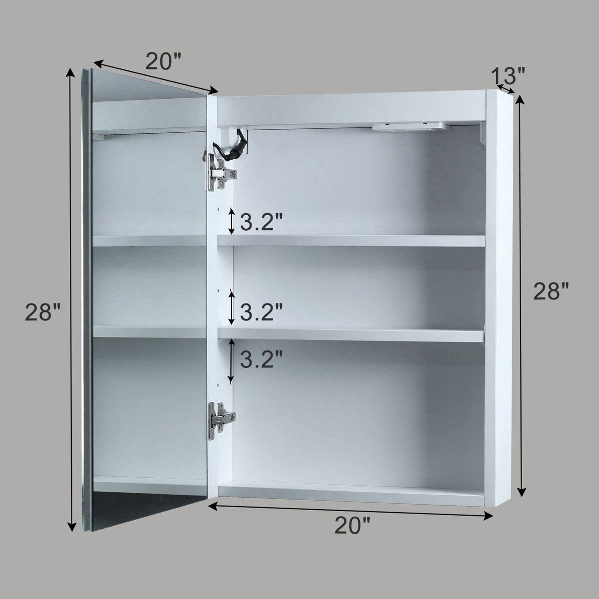 Winado 20-in x 28-in Lighted LED Fog Free Surface/Recessed Mount White Mirrored Medicine Cabinet with Outlet