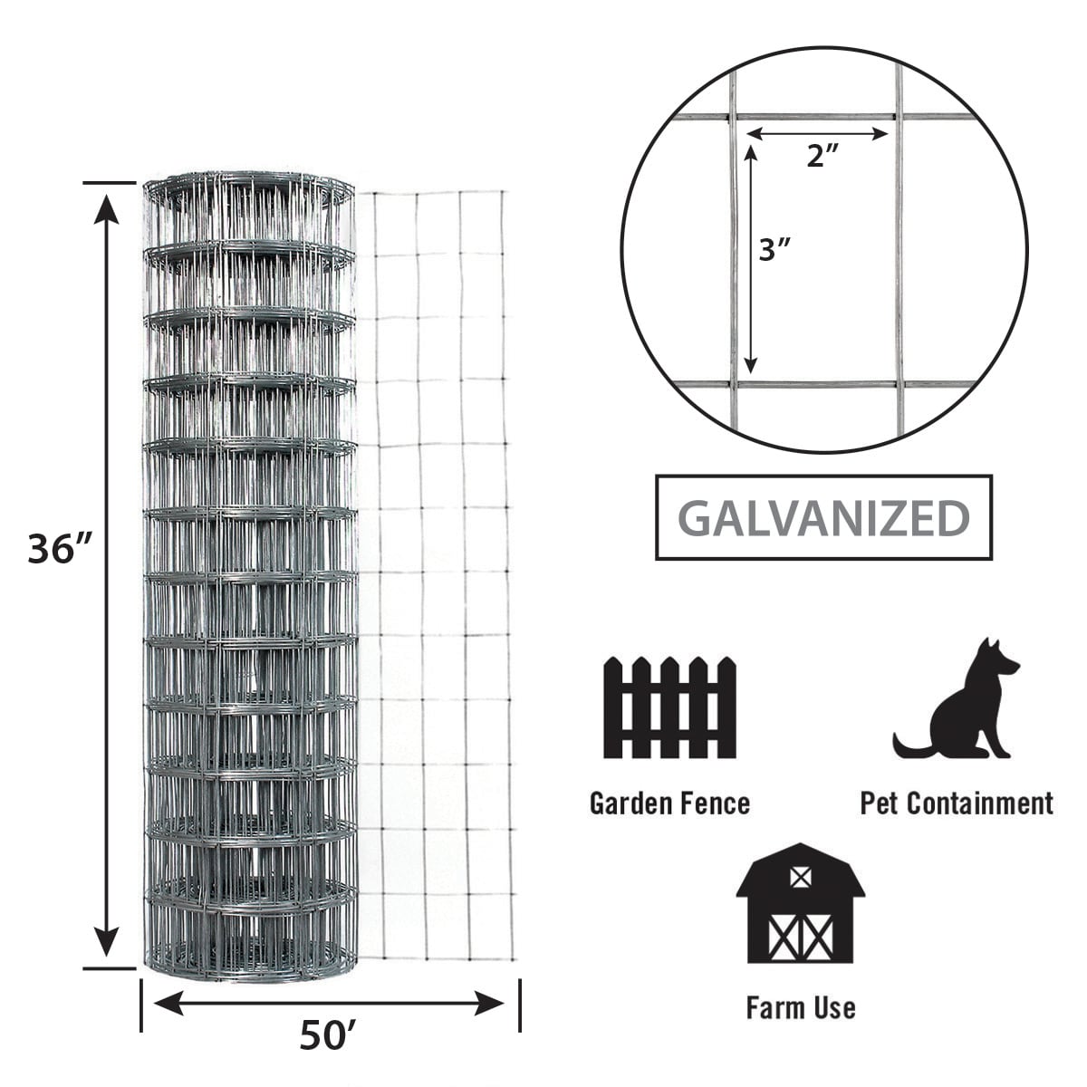 IRONRIDGE Gray Steel 50-ft Welded Wire Fence, 2x3 Mesh