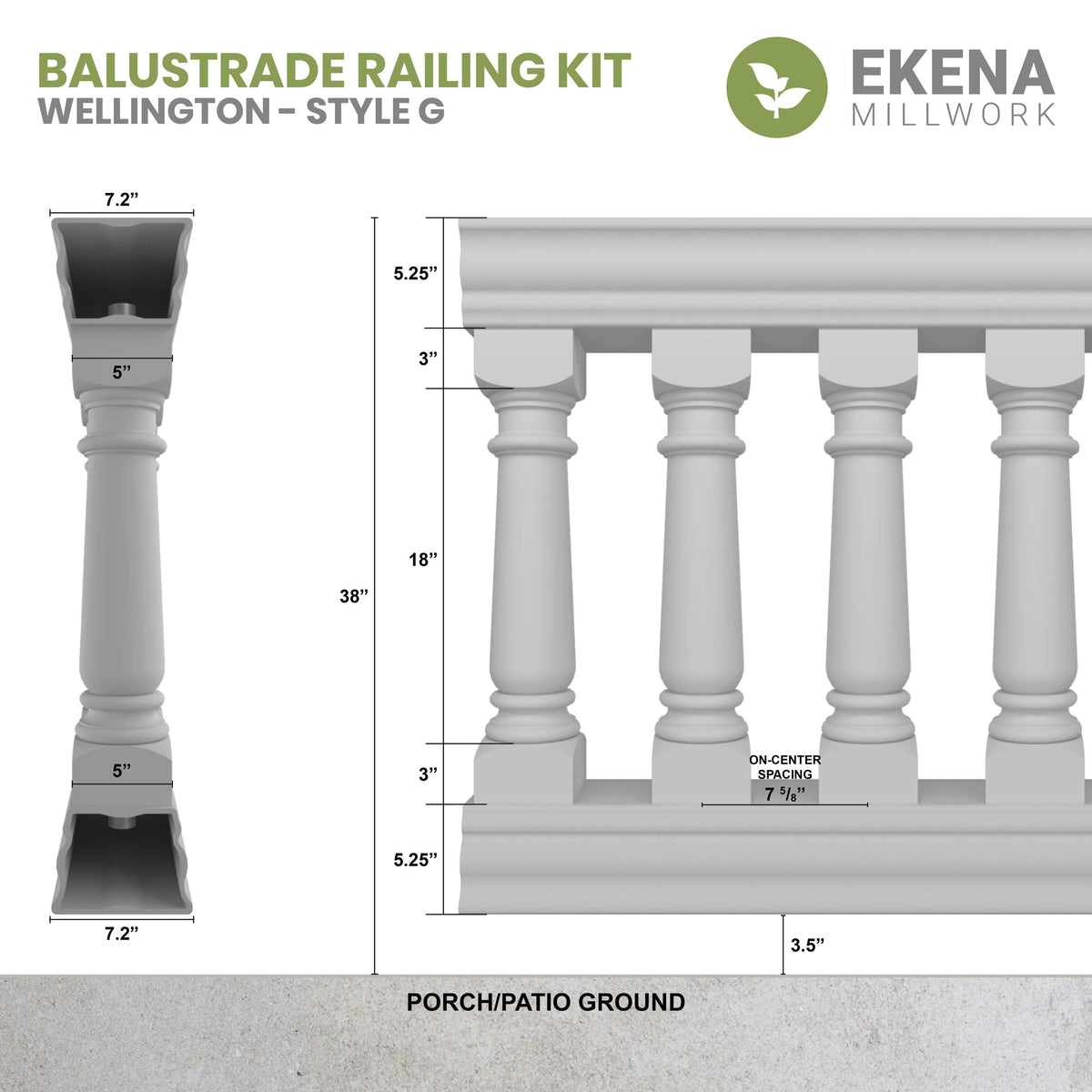 Ekena Millwork FiberThane Wellington Fiberglass Deck Rail Kit