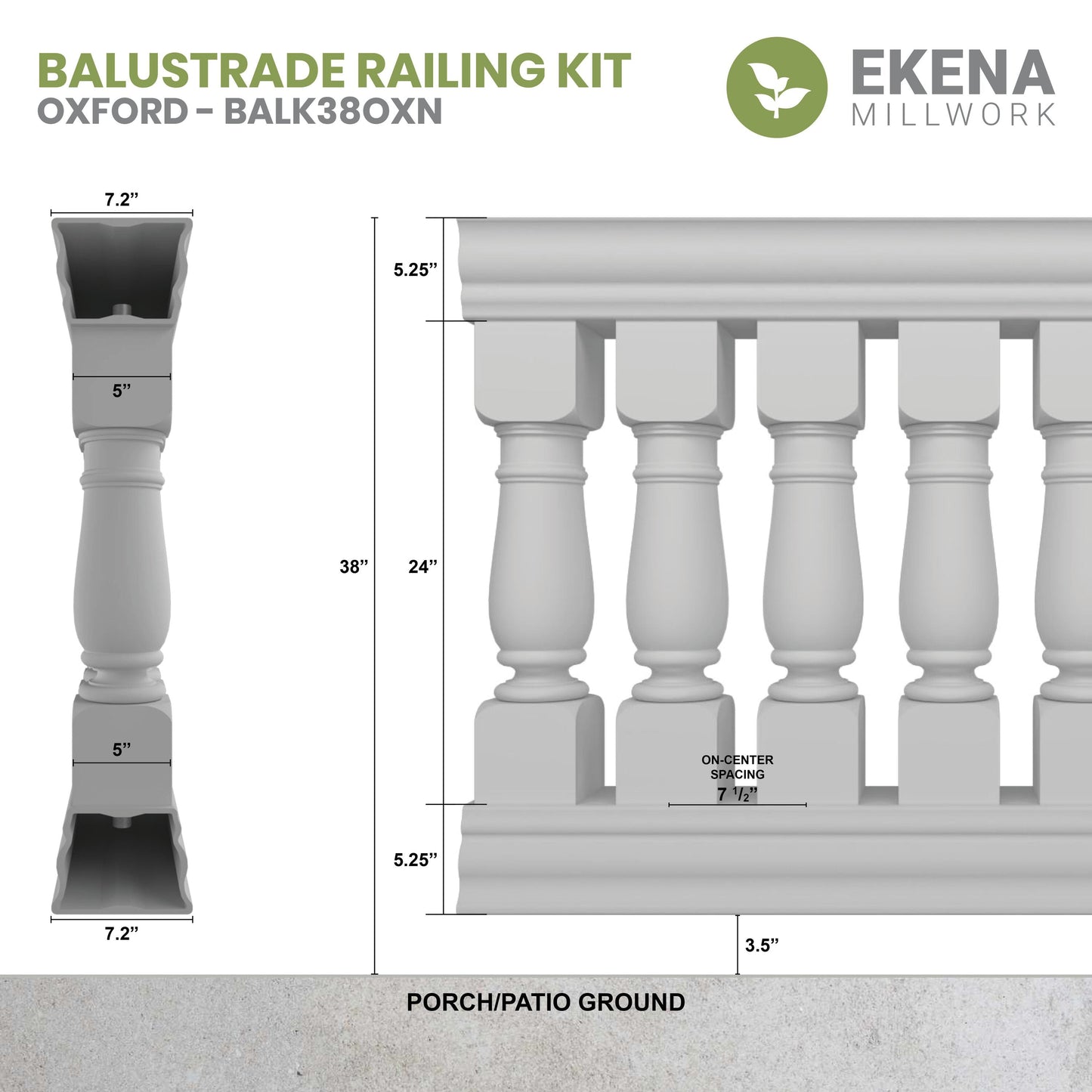 Ekena Millwork FiberThane Oxford Fiberglass Deck Rail Kit