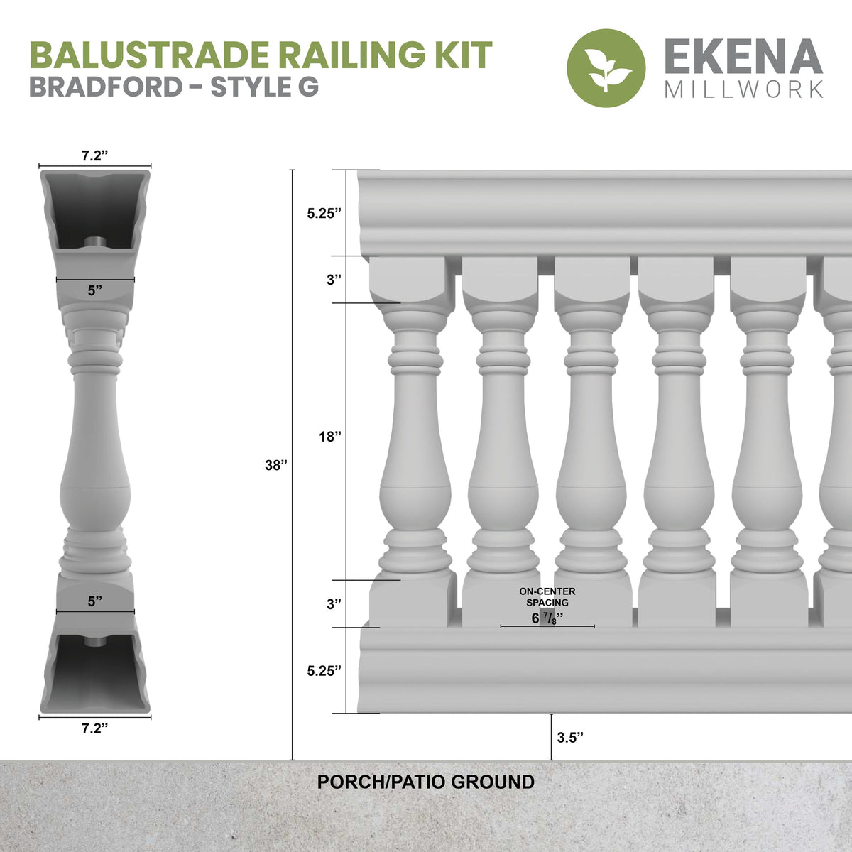 Ekena Millwork FiberThane Bradford Fiberglass Deck Rail Kit