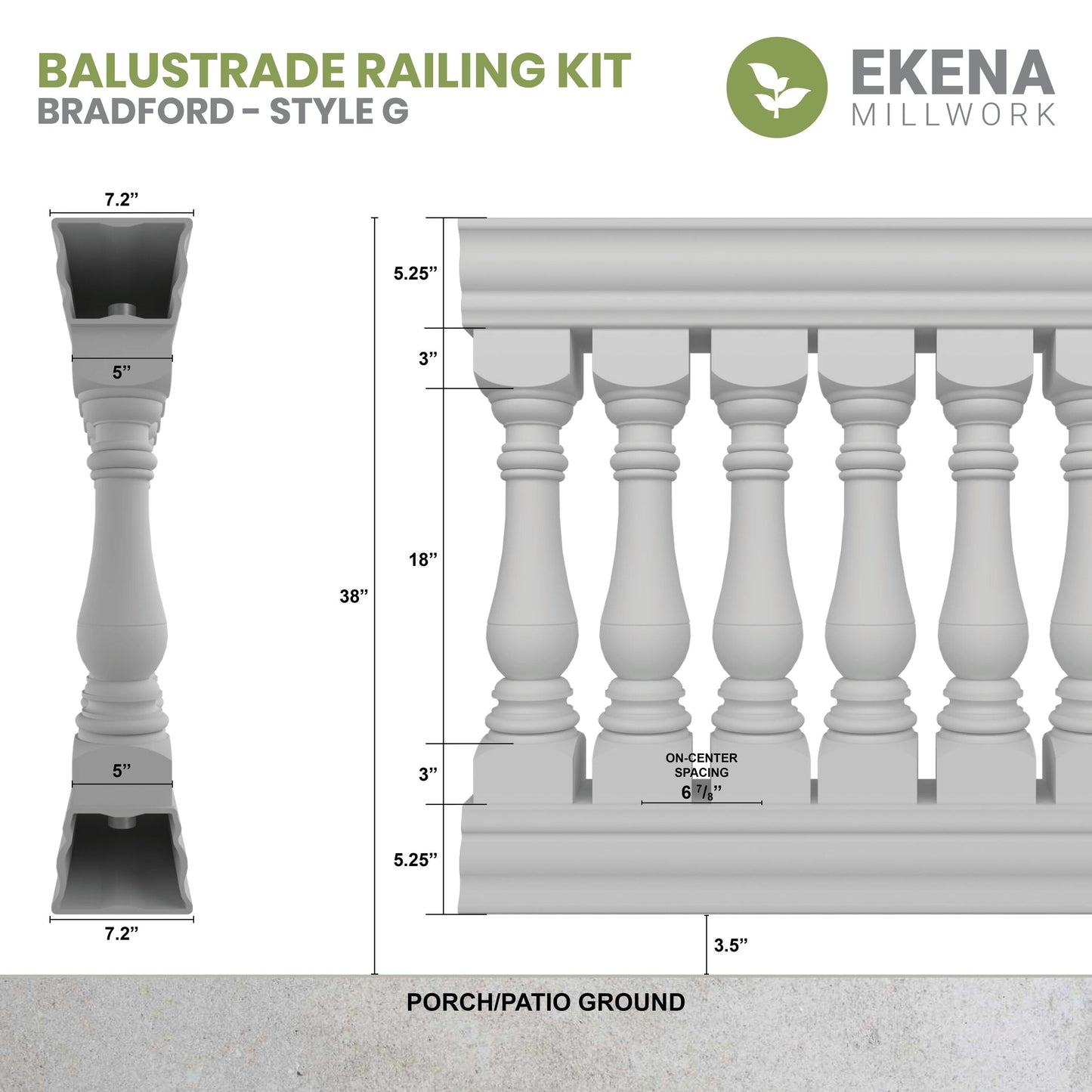 Ekena Millwork FiberThane Bradford Fiberglass Deck Rail Kit