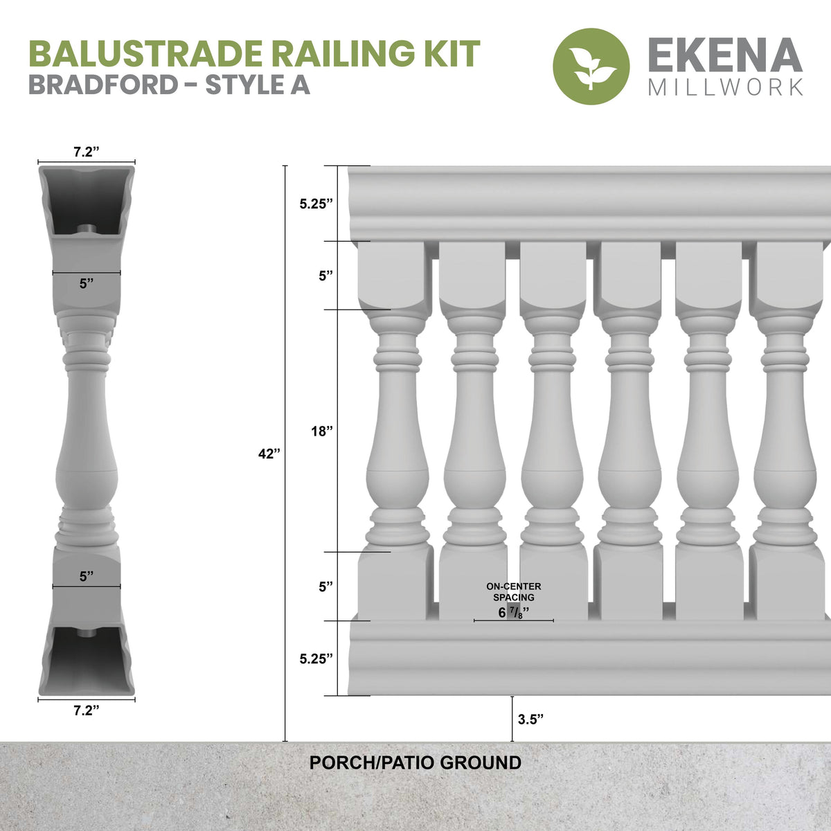 Ekena Millwork FiberThane Bradford Fiberglass Deck Rail Kit