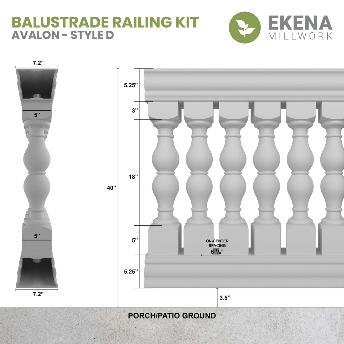 Ekena Millwork FiberThane Avalon Fiberglass Deck Rail Kit