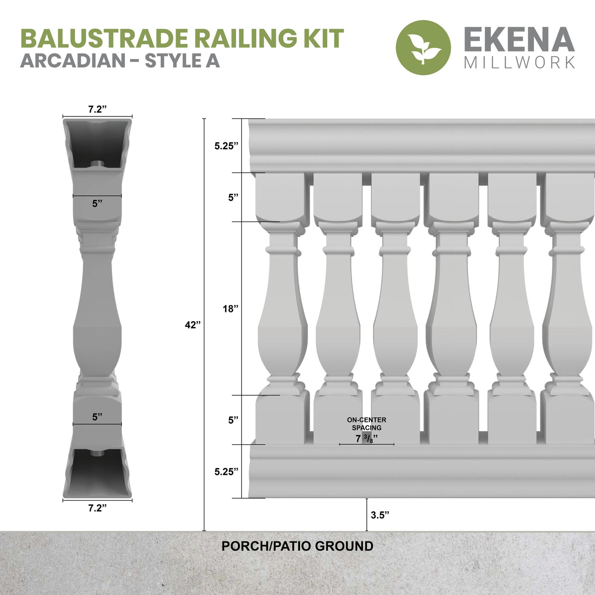 Ekena Millwork FiberThane Arcadian Fiberglass Deck Rail Kit