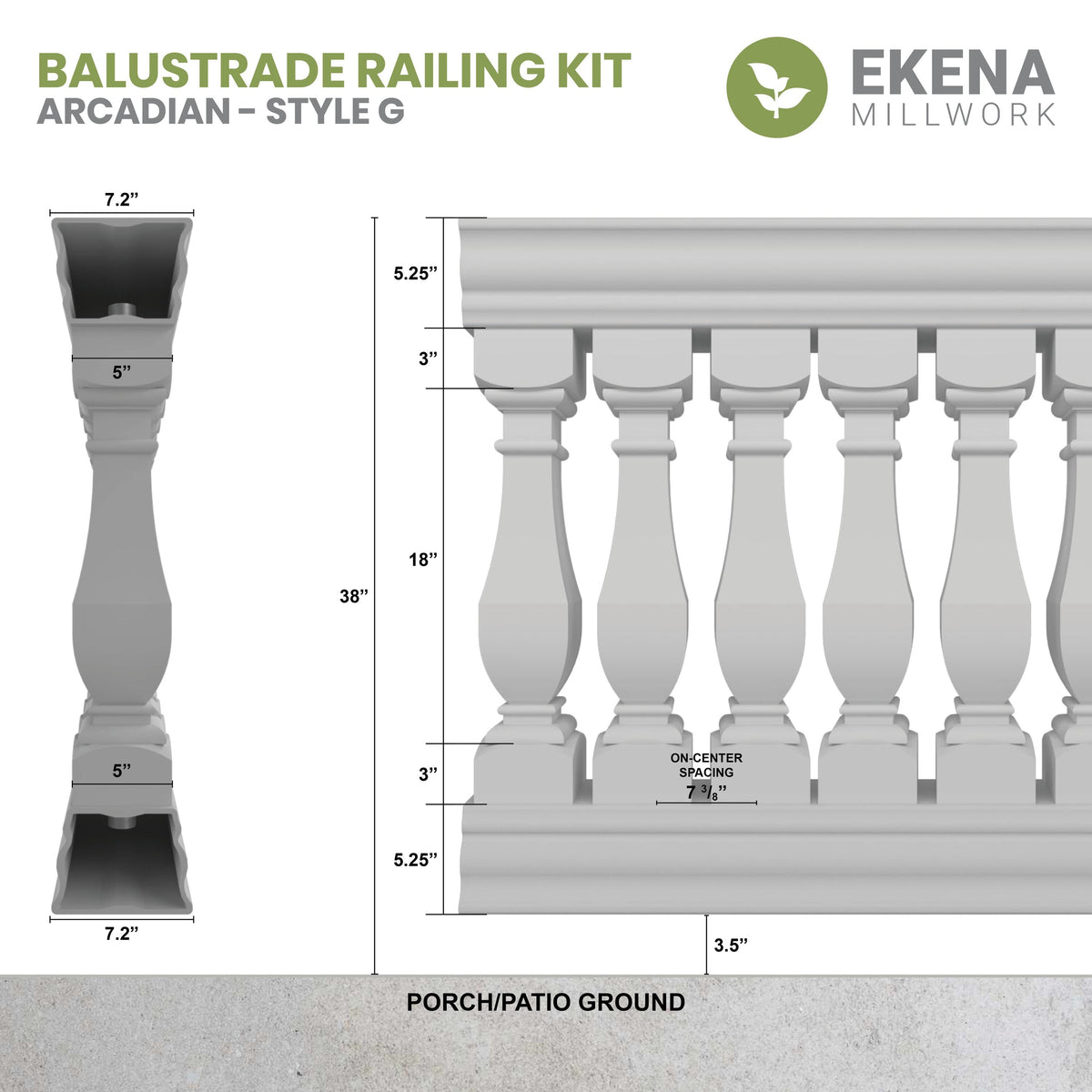 Ekena Millwork FiberThane Arcadian Fiberglass Deck Rail Kit