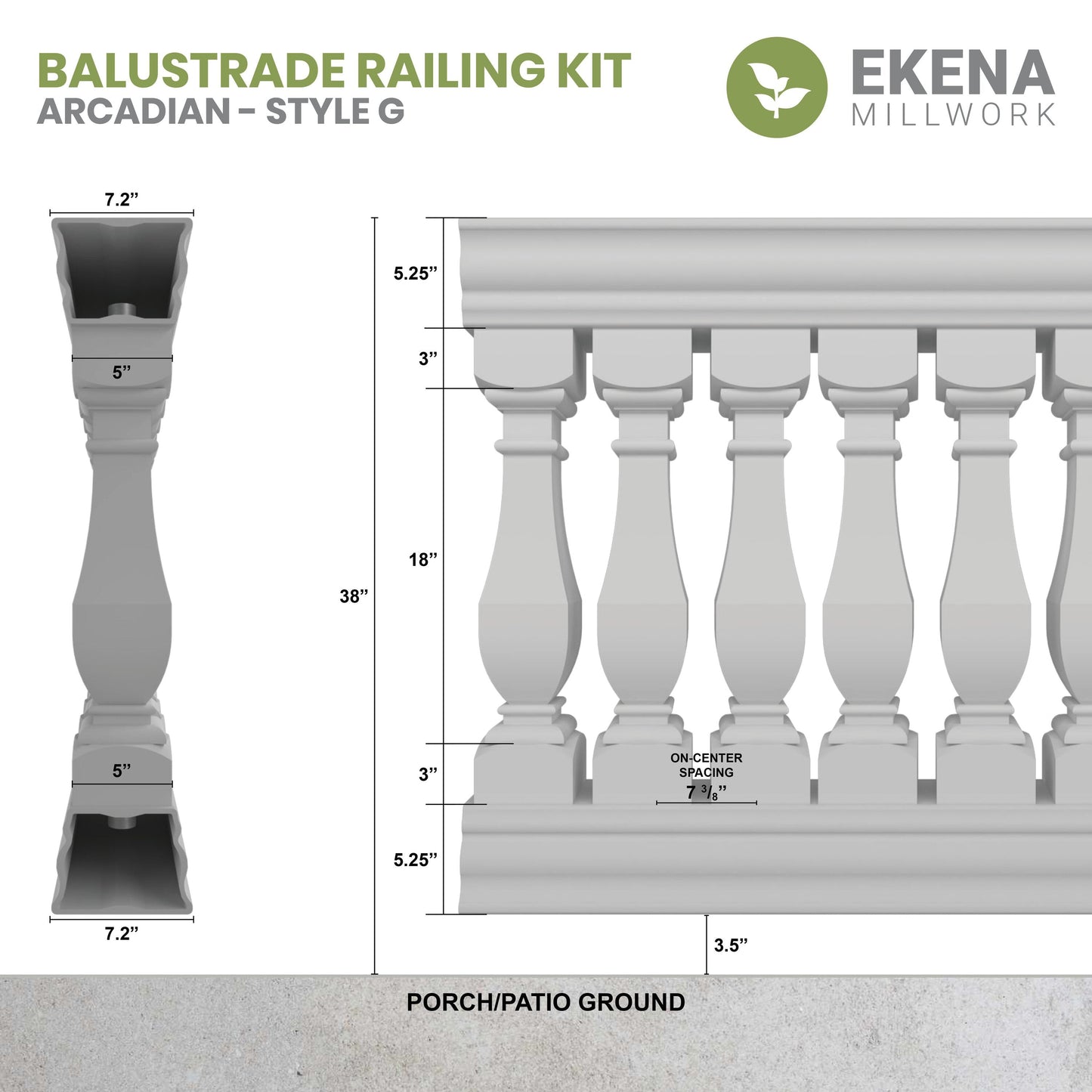 Ekena Millwork FiberThane Arcadian Fiberglass Deck Rail Kit