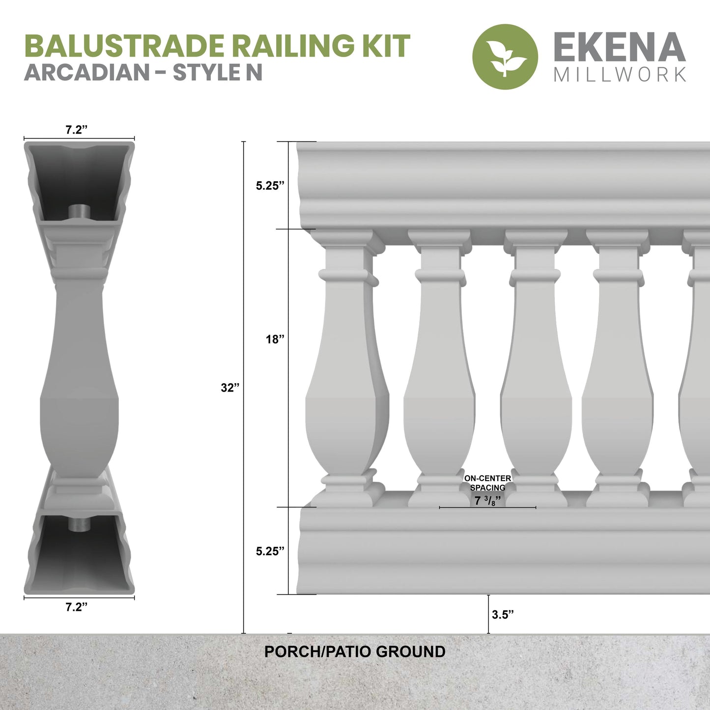 Ekena Millwork FiberThane Arcadian Fiberglass Deck Rail Kit