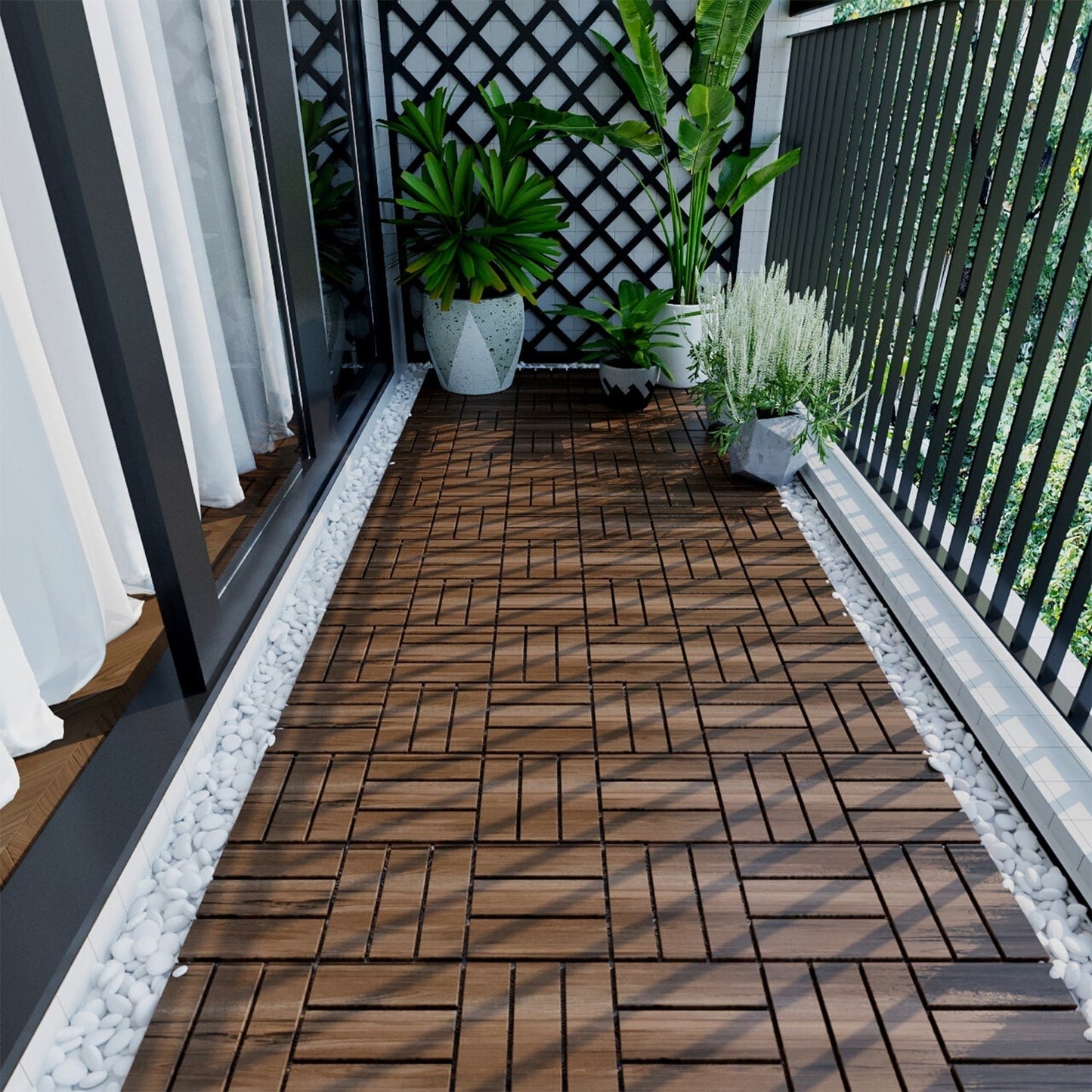 Bybafun 12-in x 12-in 10-Pack Brown Pattern 2 Prefinished Tigerwood Deck Tile
