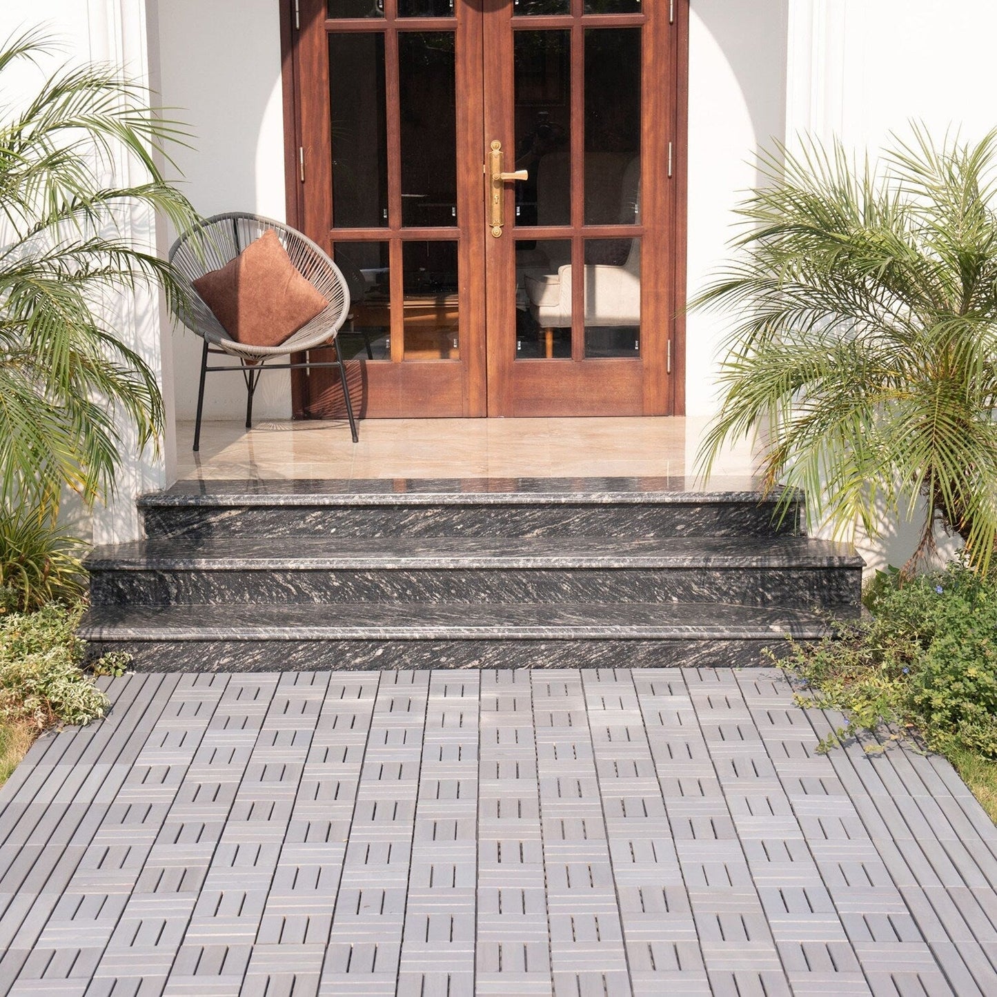 Bybafun 12-in x 12-in 30-Pack Gray Pattern2 Prefinished Wood Deck Tile
