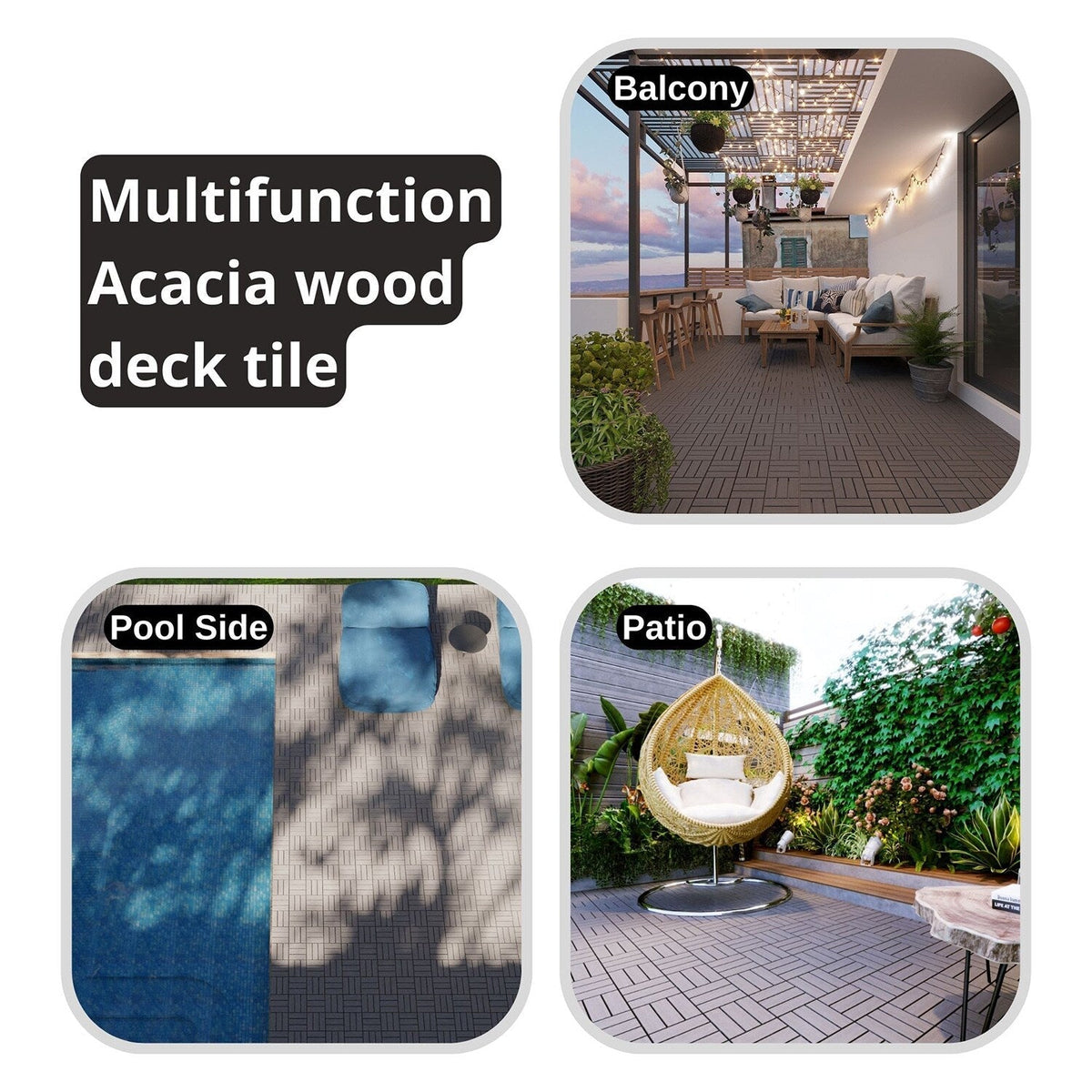 Bybafun 12-in x 12-in 30-Pack Gray Pattern2 Prefinished Wood Deck Tile