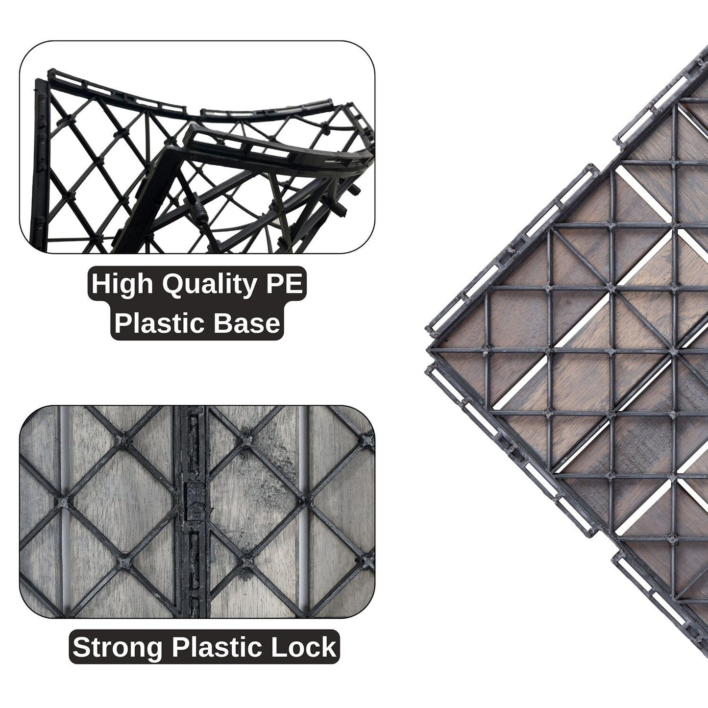 Bybafun 12-in x 12-in 30-Pack Gray Pattern2 Prefinished Wood Deck Tile