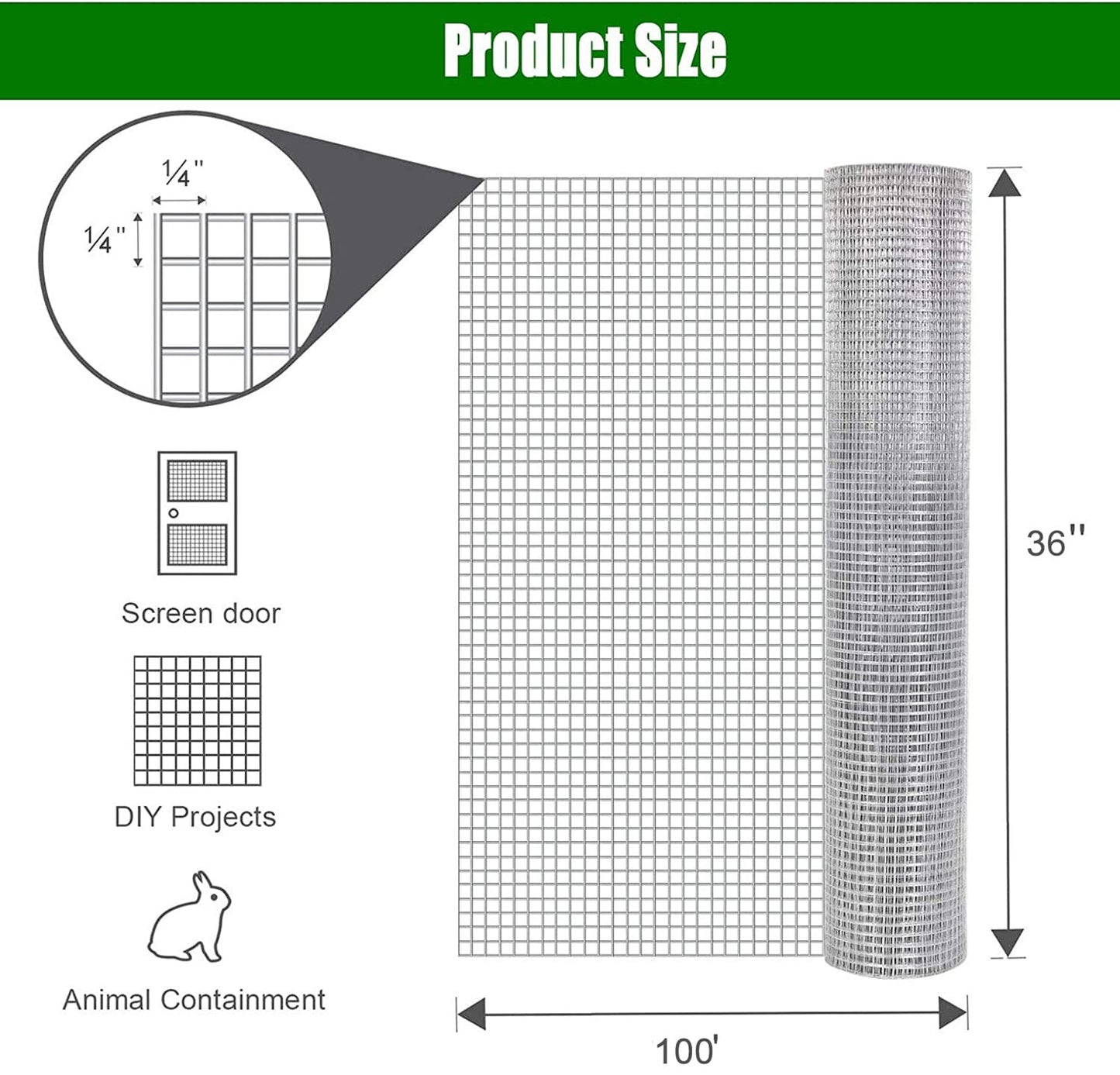 Bybafun 100-ft x 3-ft 23-Gauge Silver Metal Hardware Cloth Rolled Fencing with Mesh Size 1/4-in x 1/4-in