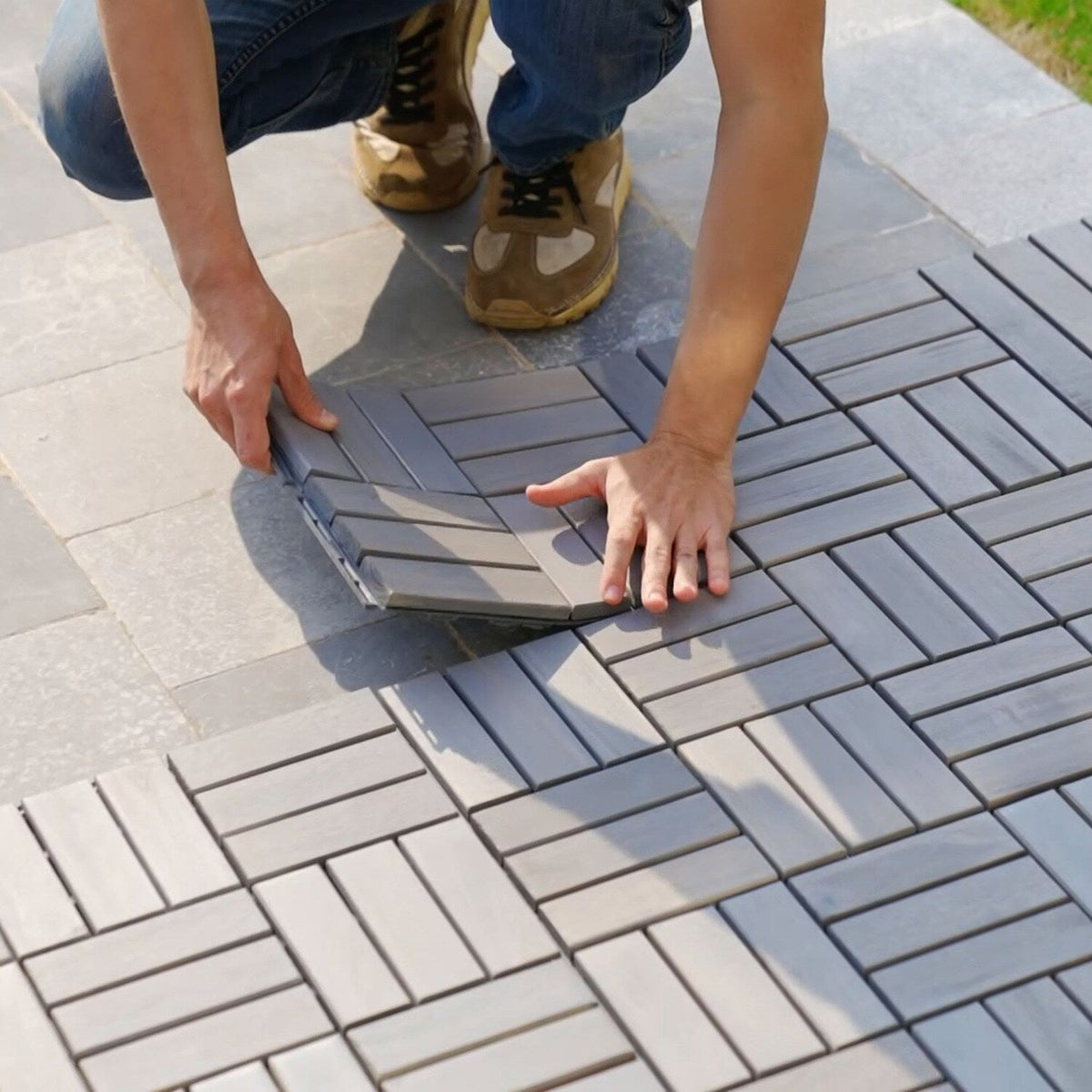 Bybafun 12-in x 12-in 30-Pack Gray Pattern2 Prefinished Wood Deck Tile