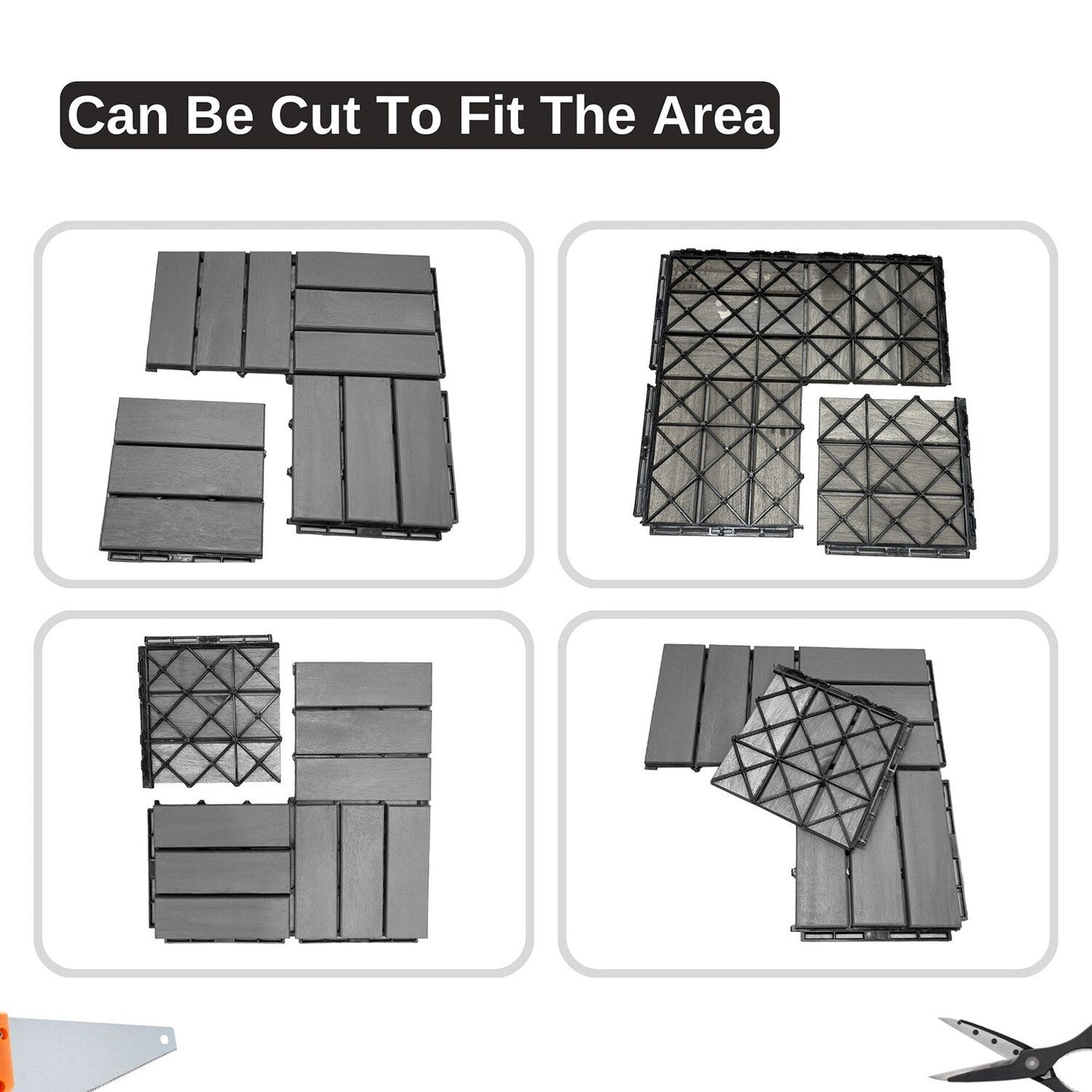Bybafun 12-in x 12-in 30-Pack Gray Pattern2 Prefinished Wood Deck Tile