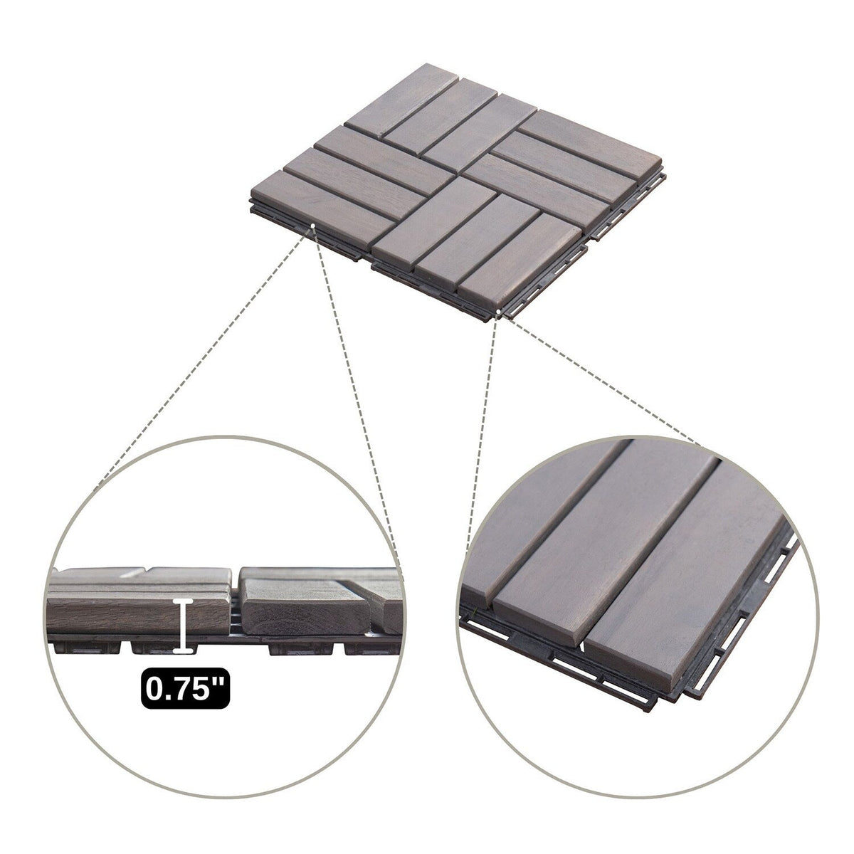 Bybafun 12-in x 12-in 30-Pack Gray Pattern2 Prefinished Wood Deck Tile