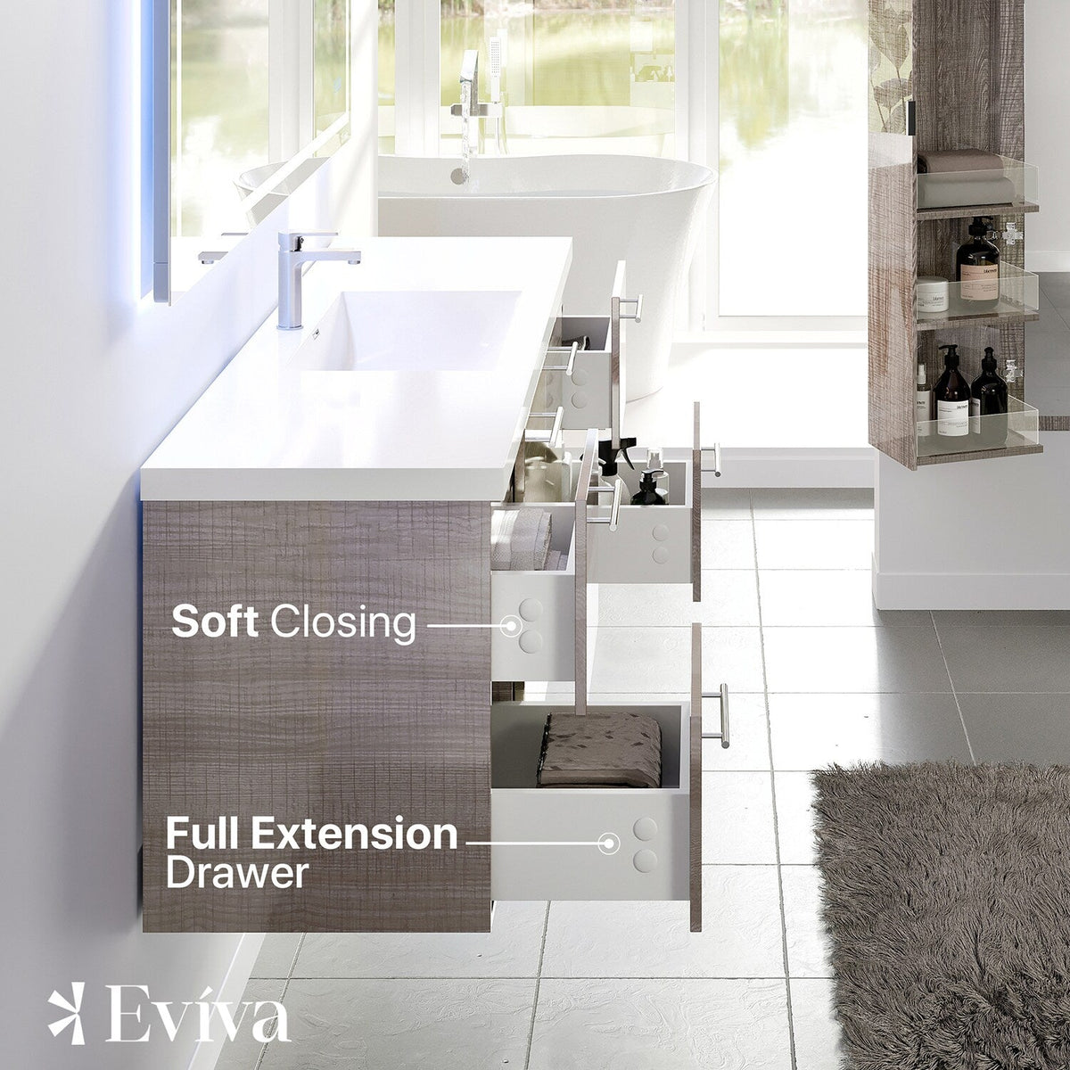 Eviva Axel 60 in. W x 21.7 in. D x 23 in. H Floating Bathroom Vanity in Ash with White Acrylic Top
