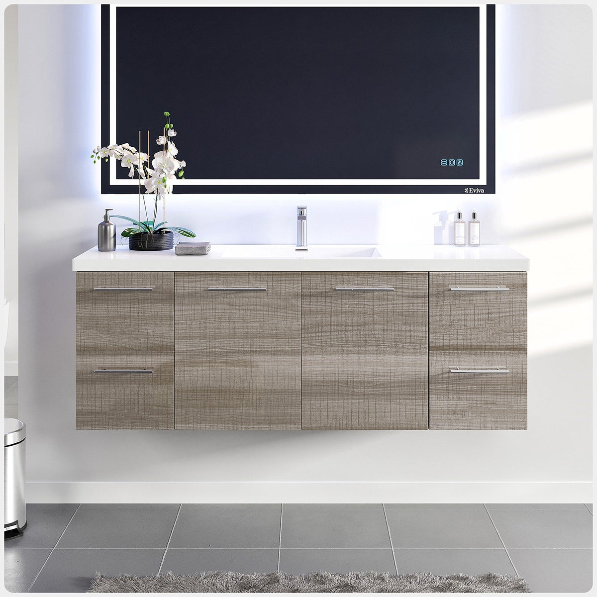 Eviva Axel 60 in. W x 21.7 in. D x 23 in. H Floating Bathroom Vanity in Ash with White Acrylic Top