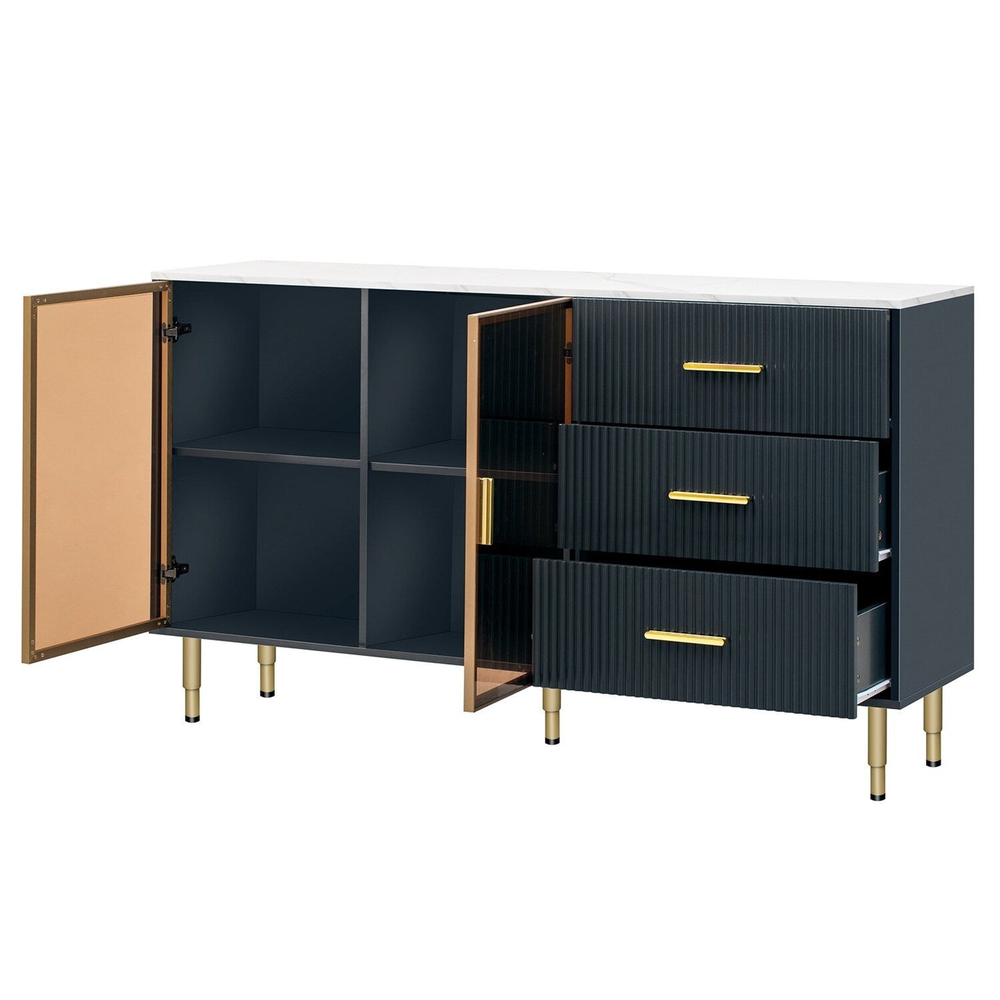 GZMR Modern Sideboard MDF Buffet Cabinet, Navy Blue Contemporary/Modern Navy Blue Sideboard