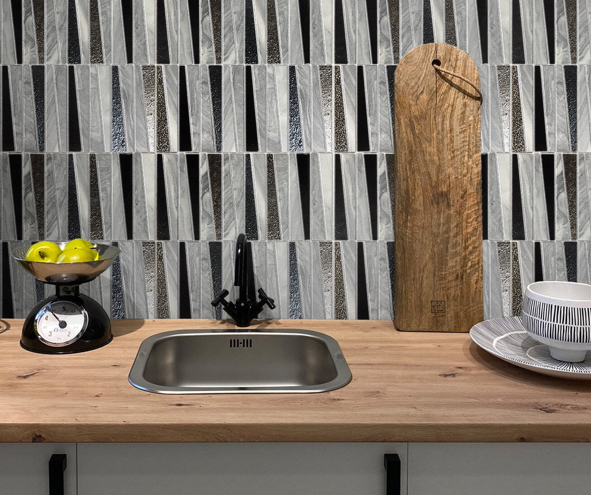 Apollo Tile (Sample) Floor and Wall Tile Blue and Gray 4-in x 4-in Polished Glass/Metal/Stone Quartz Linear Patterned Floor and Wall Tile