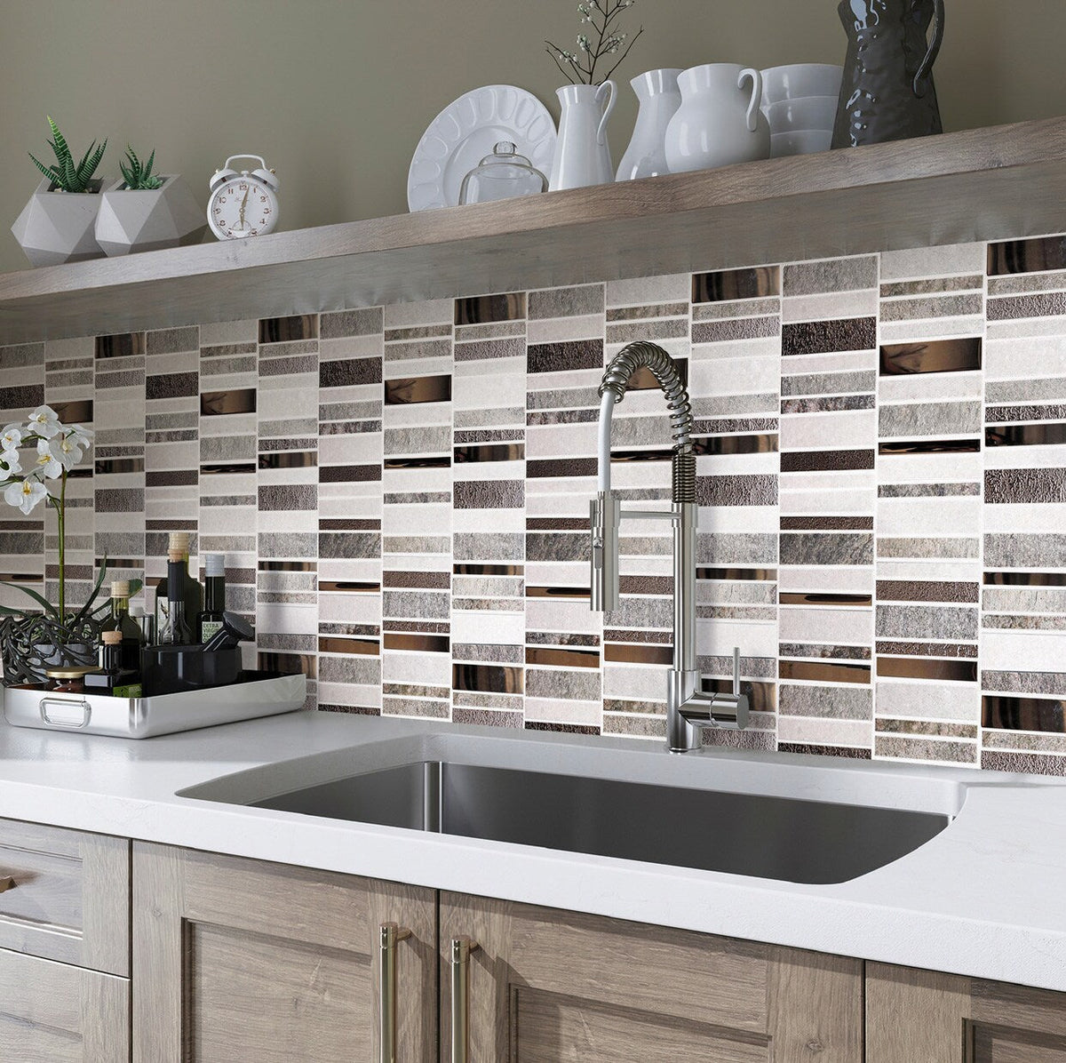 Apollo Tile (Sample) Floor and Wall Tile Brown and Gray 4-in x 6-in Polished Glass/Metal/Stone Marble Linear Mosaic Floor and Wall Tile
