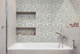 Apollo Tile (Sample) Winterland White 4-in x 4-in Glossy Glass Circular Patterned Wall Tile
