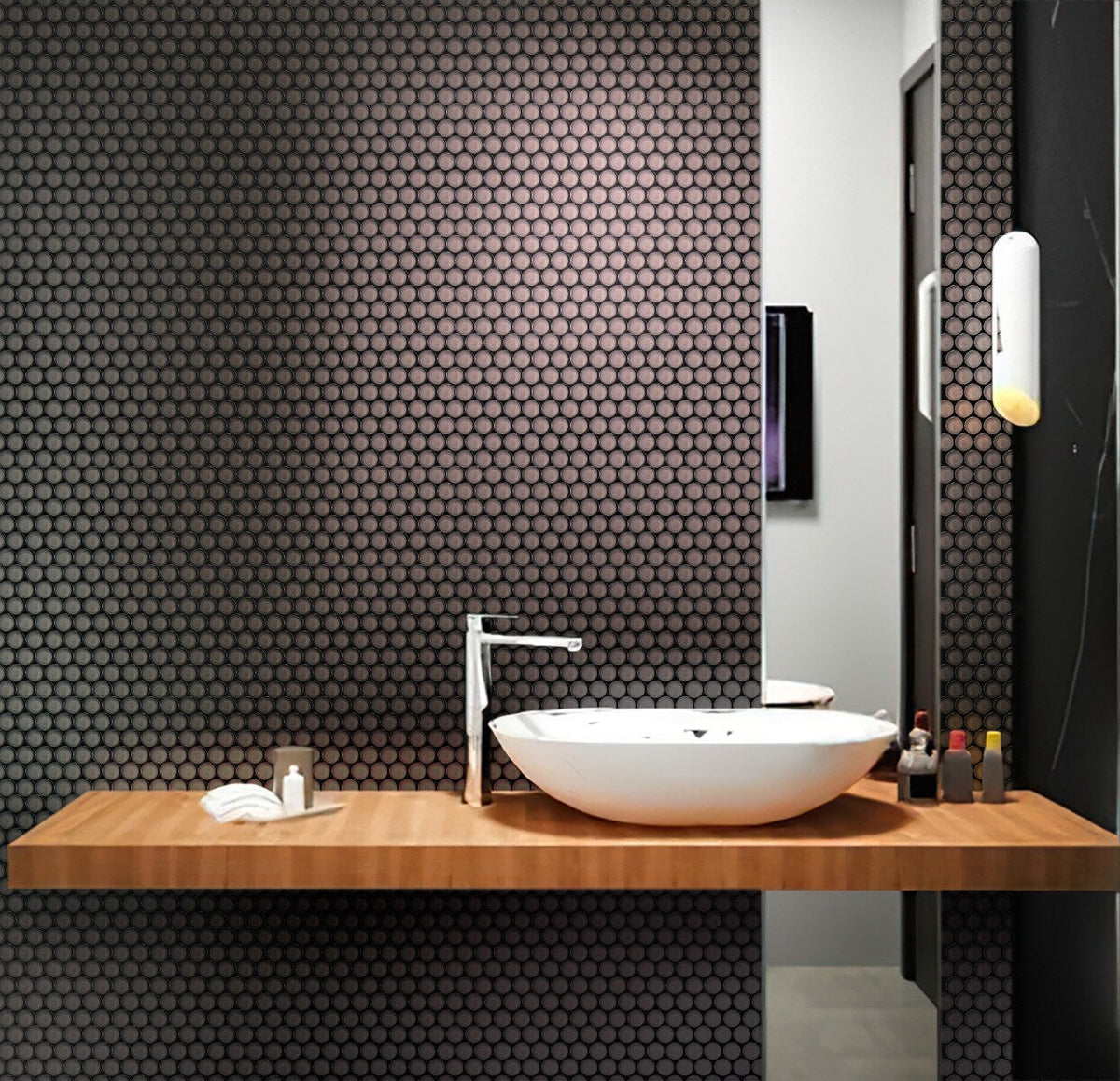 Apollo Tile (Sample) Colorway Anchor Gray 4-in x 4-in Glossy Glass Penny Round Mosaic Floor and Wall Tile