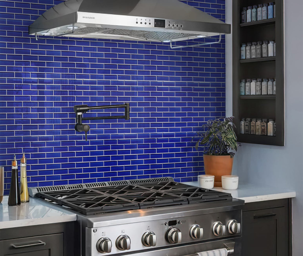 Apollo Tile (Sample) Colorway Royal Blue 4-in x 4-in Glossy Glass Brick Subway Floor and Wall Tile